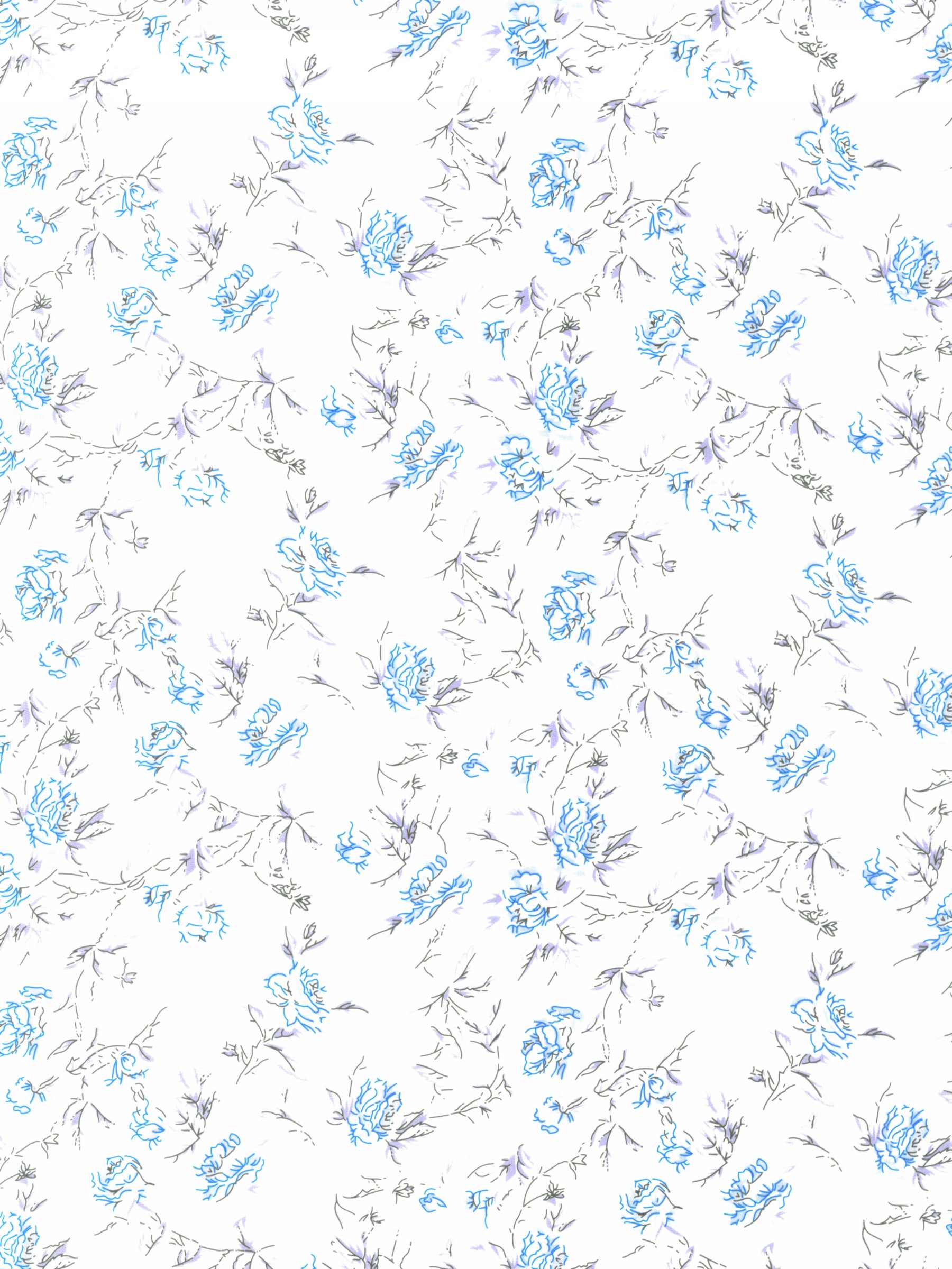 Ivory/Blue Printed Satin - PR1004