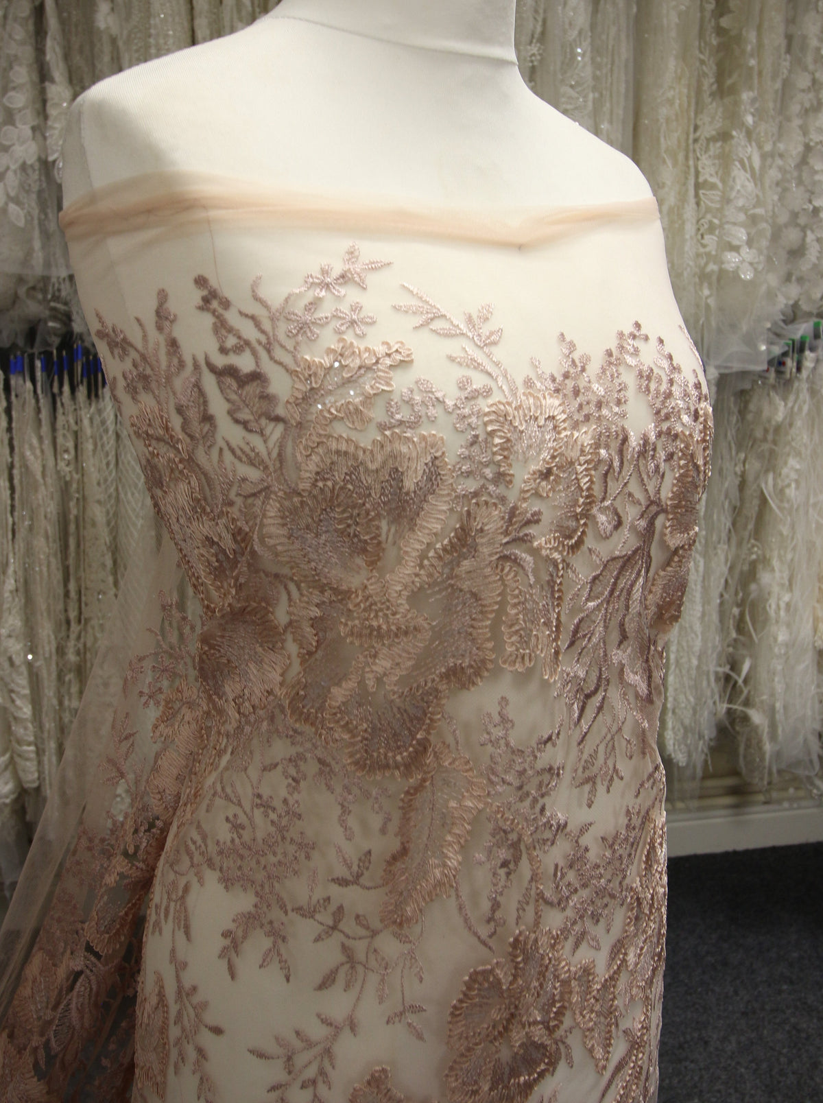 Dusky Pink Embroidered Lace - Bexley