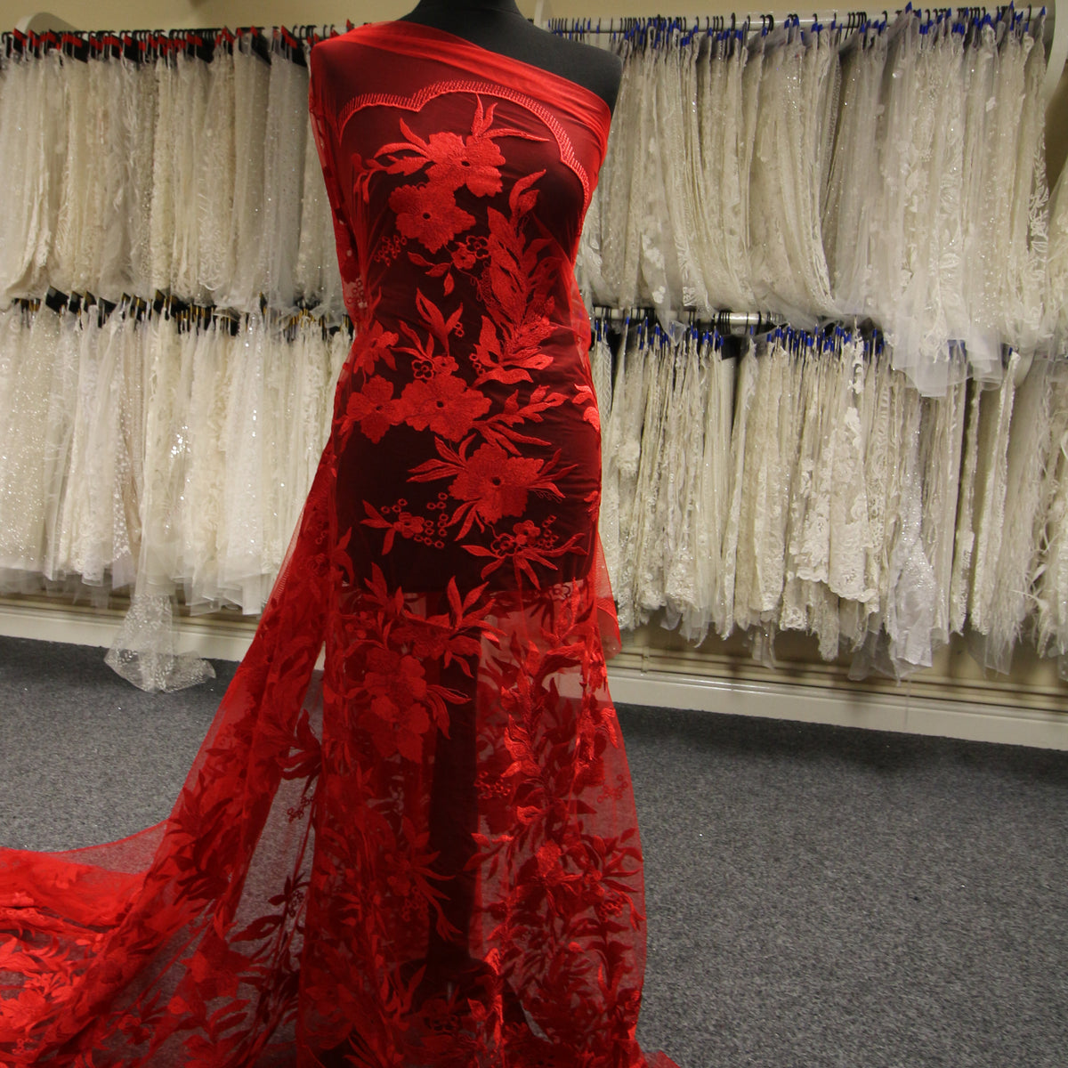 Red Embroidered Lace - Gaynor Red Embroidered Lace - Gaynor