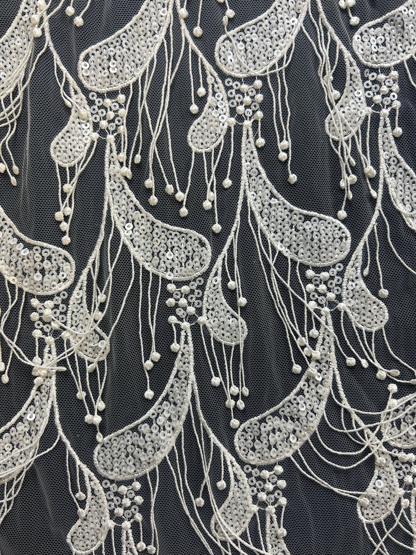 Ivory Sequinned Paisley Lace Ronnie