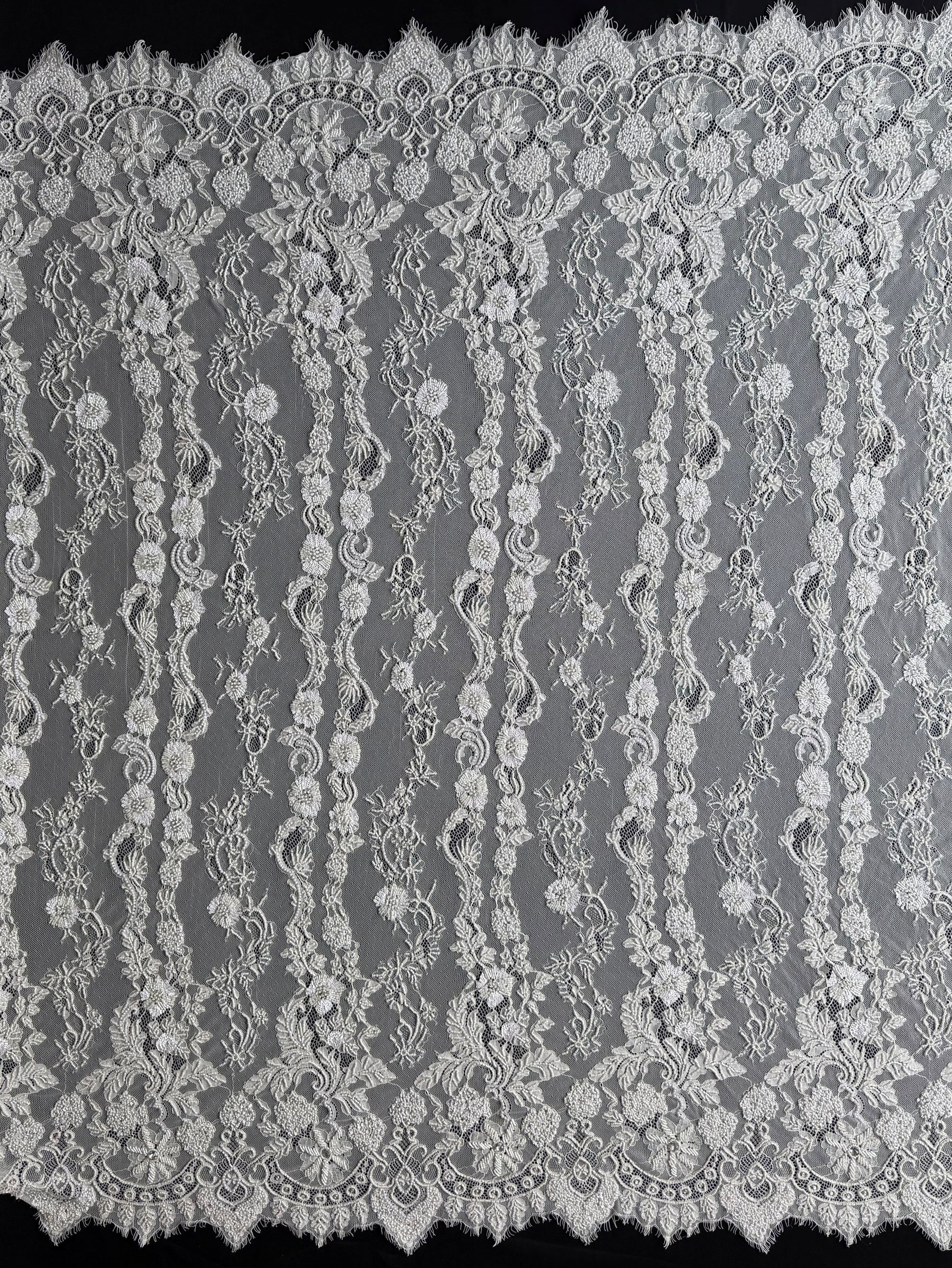 Ivory Hand Beaded Raschel Lace - Severiano