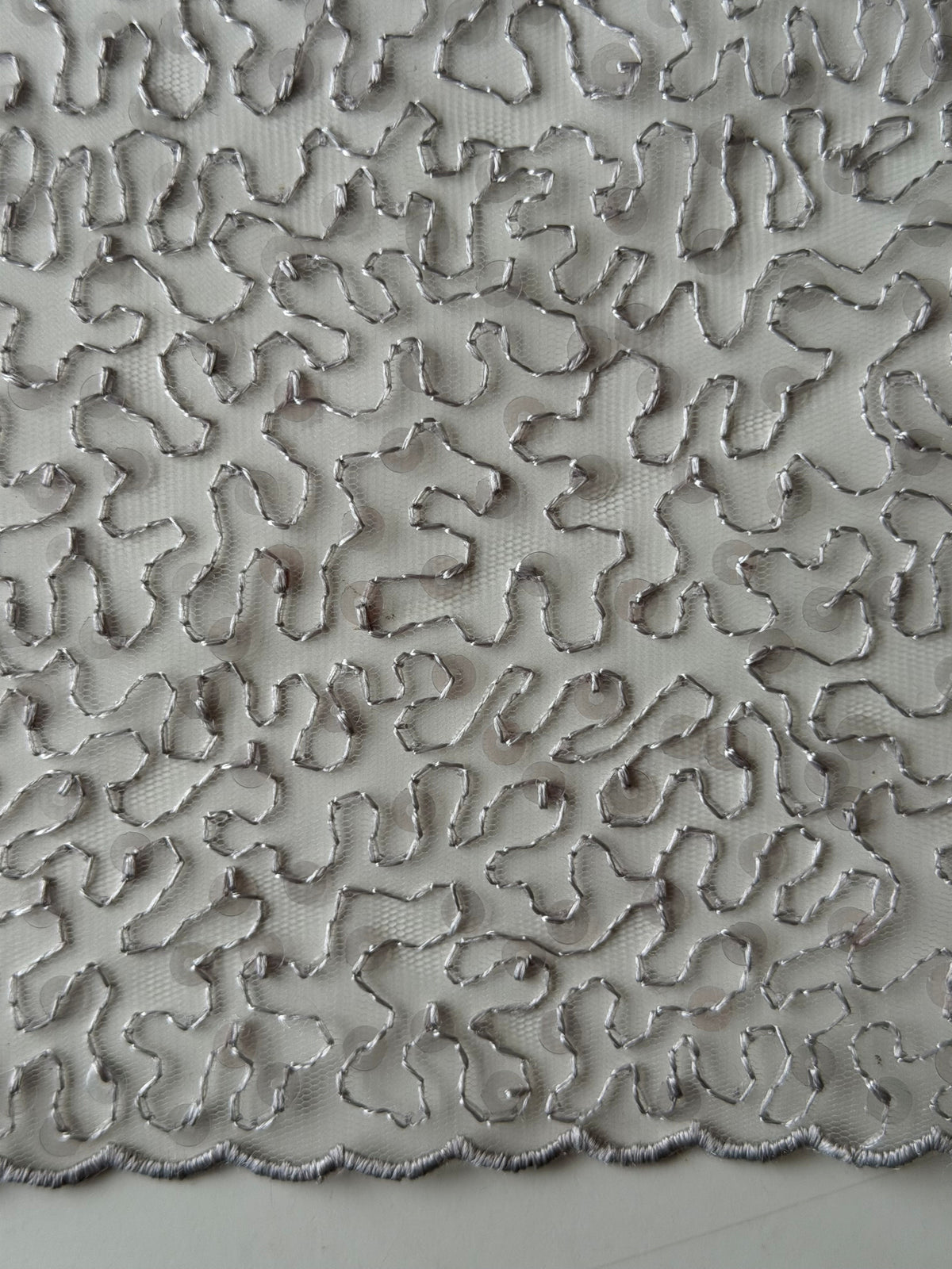 Silver Embroidered Sequin Tulle – EB3001