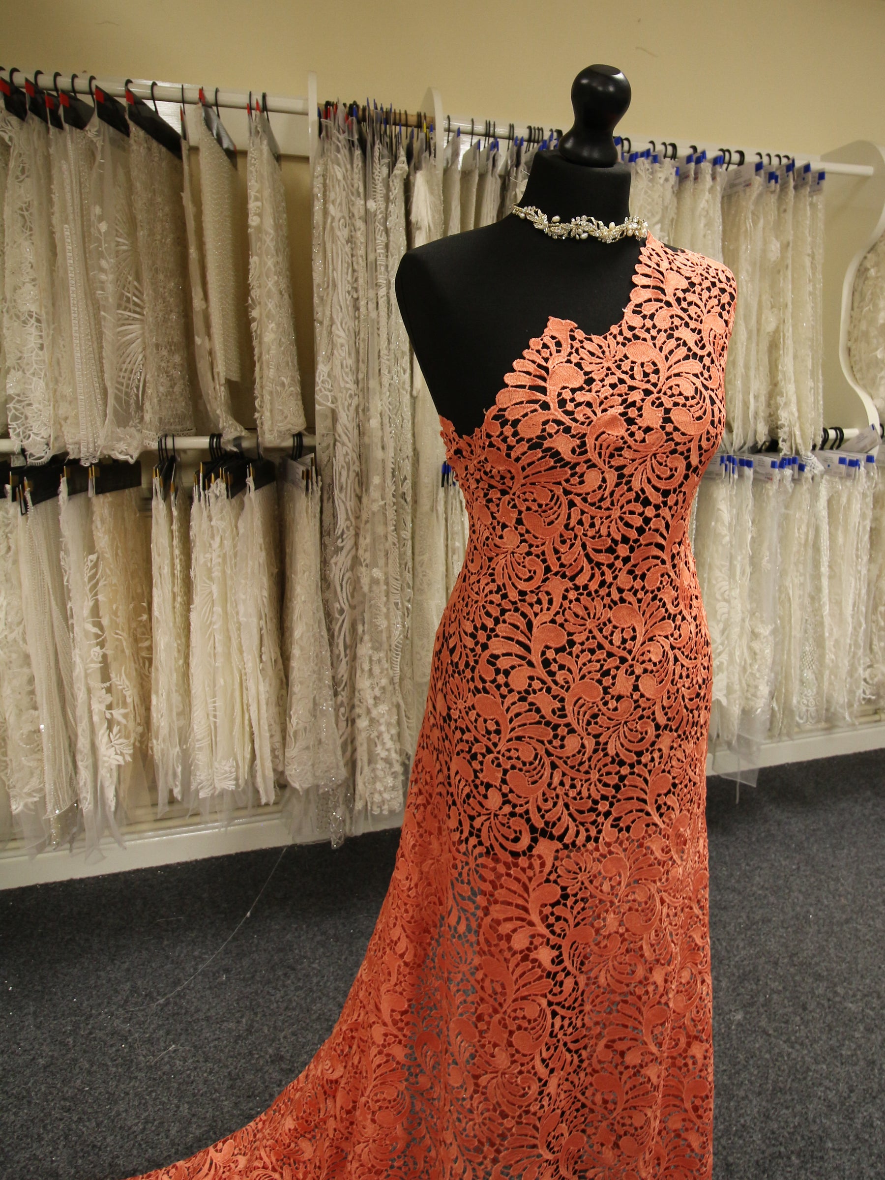 Salmon Pink Guipure Lace - Theresa