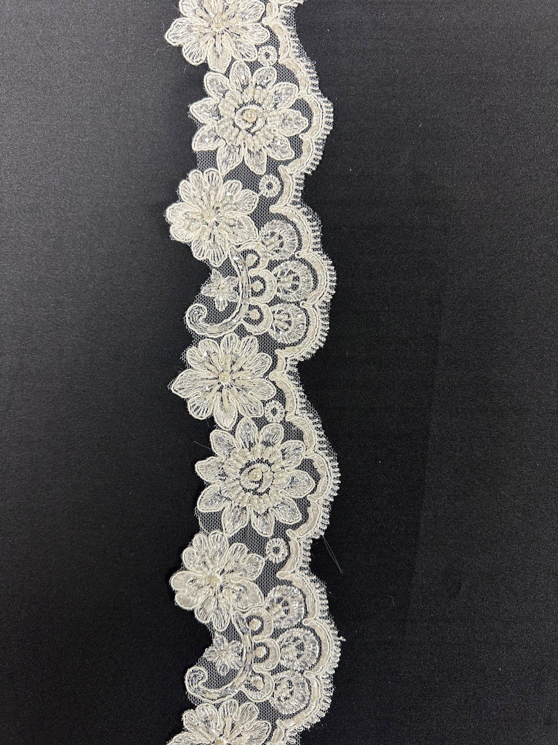 Ivory Beaded Lace Trim - Sheila