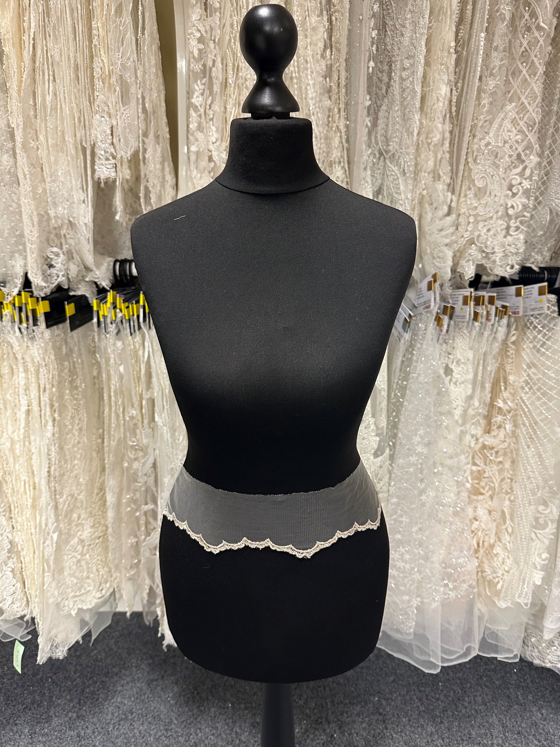 Ivory with Dark Champagne Embroidered Lace Trim - T202