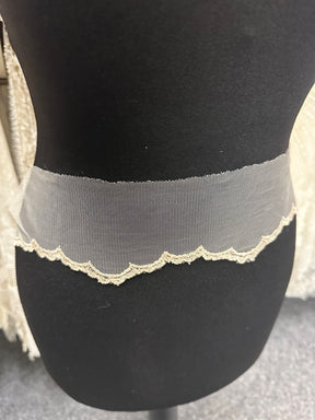 Ivory with Dark Champagne Embroidered Lace Trim - T202