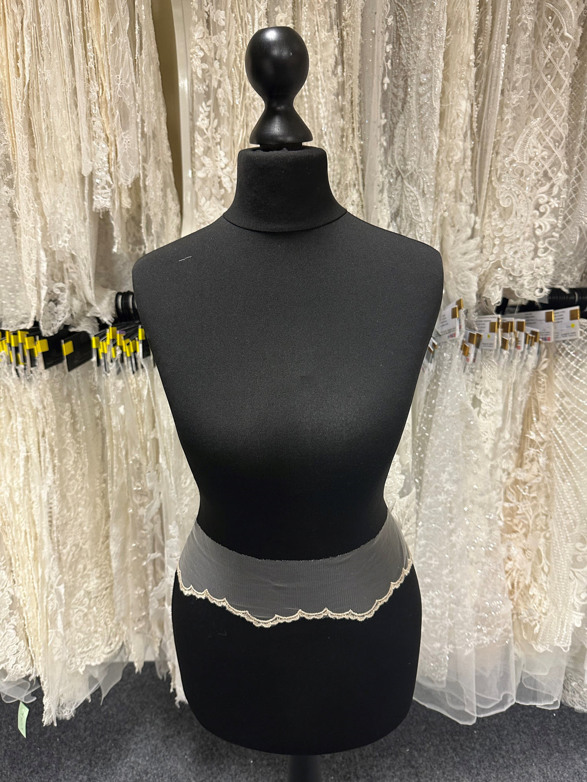 Ivory with Lt Champagne Embroidered Lace Trim - T202