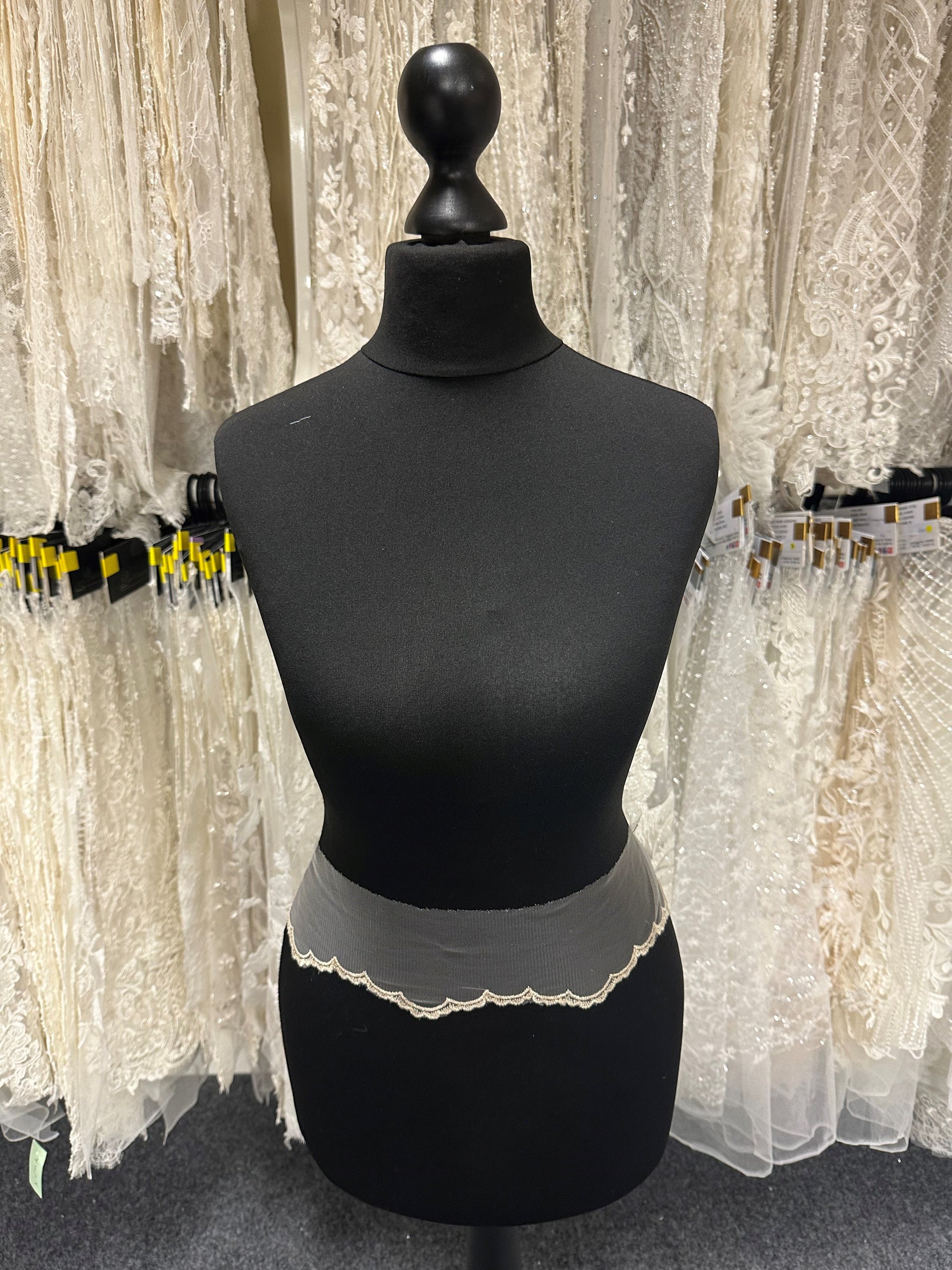 Ivory with Lt Champagne Embroidered Lace Trim - T202