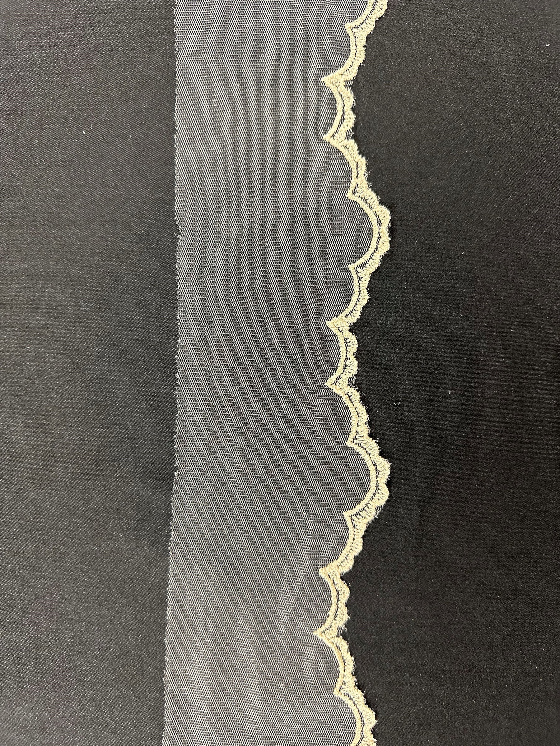 Ivory with Lt Champagne Embroidered Lace Trim - T202