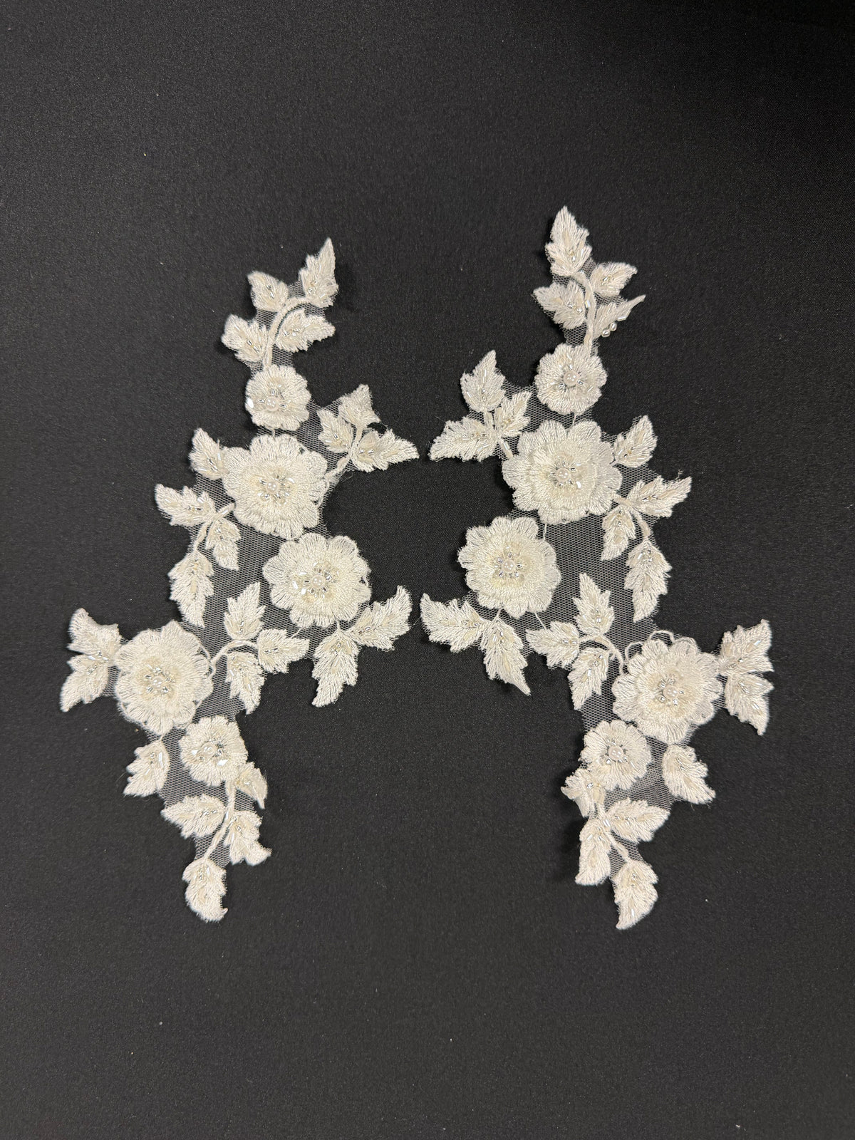 Ivory 3D Beaded Lace Appliques - T656