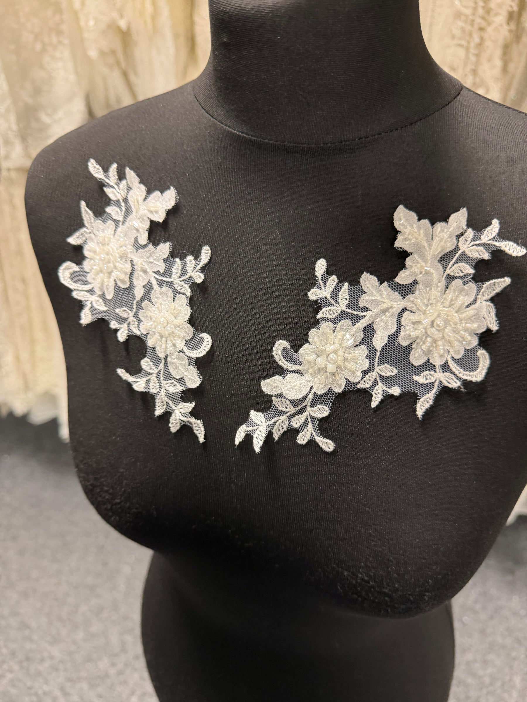 Ivory Beaded Lace Appliques - T942