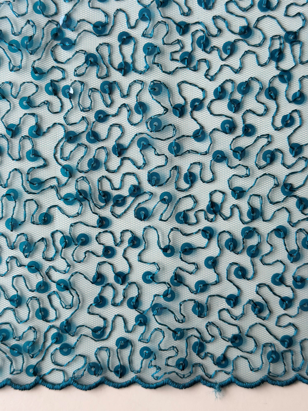 Teal Embroidered Sequin Tulle – EB3001