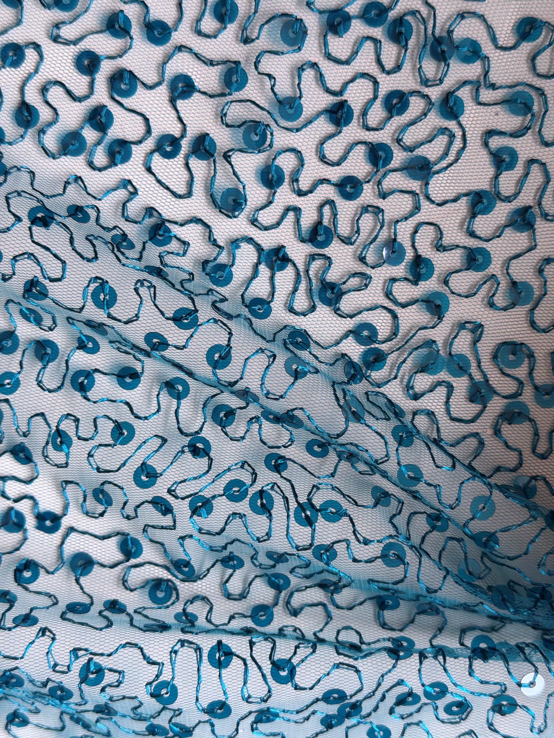 Teal Embroidered Sequin Tulle – EB3001