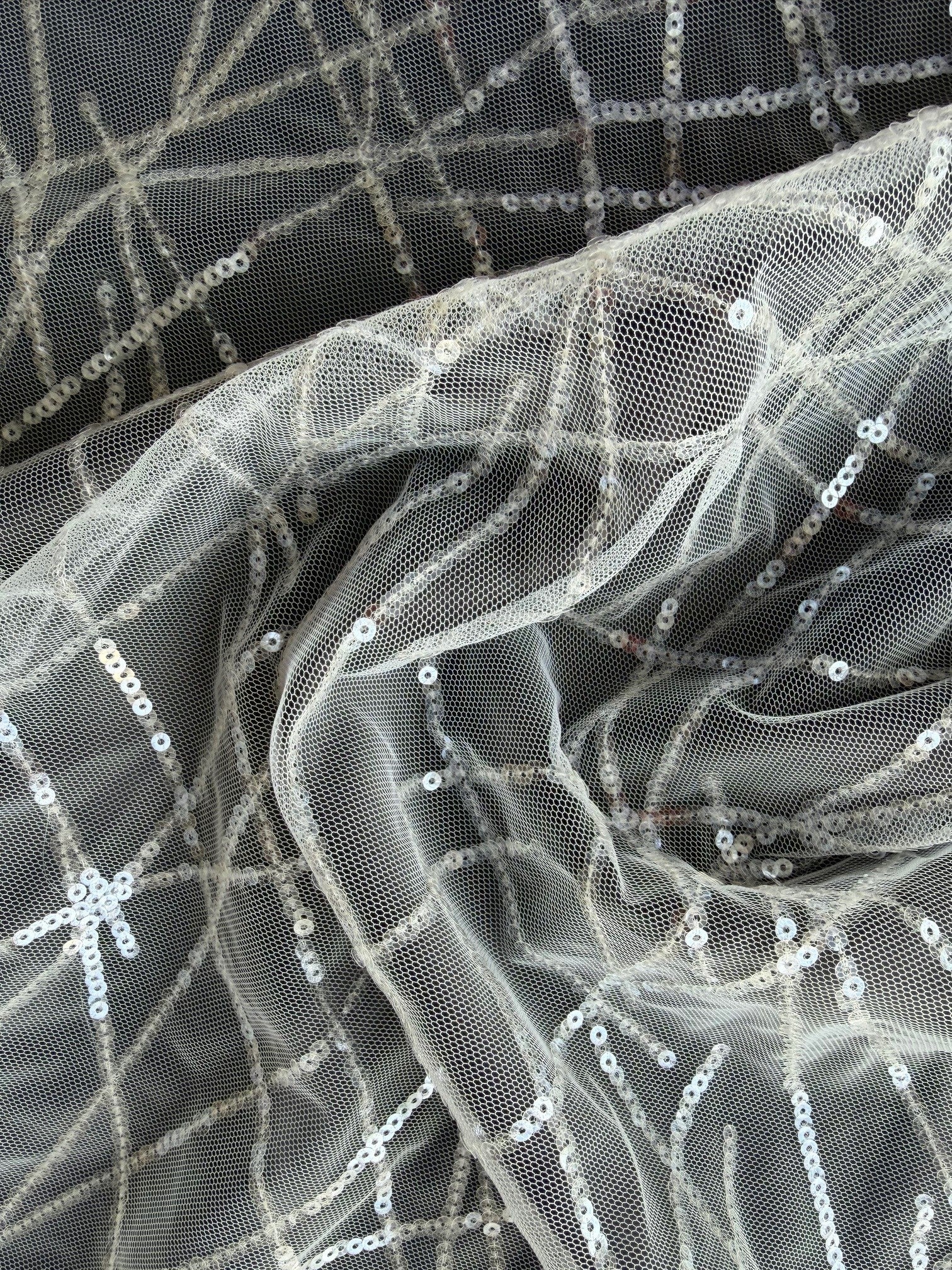 Ivory Embroidered Sequin Tulle - EB3022