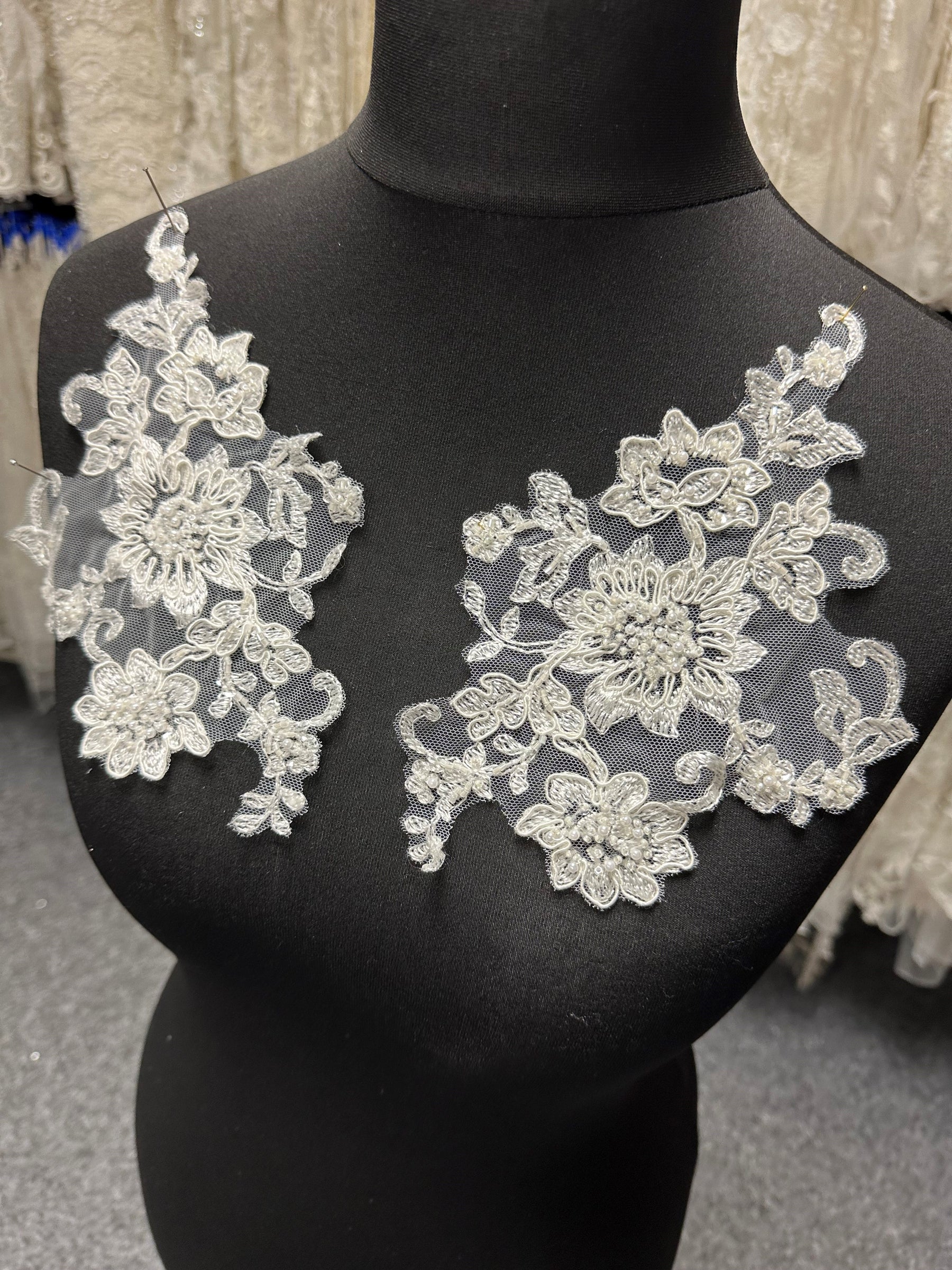 Ivory Beaded and Corded Lace Appliques - Ziggurat