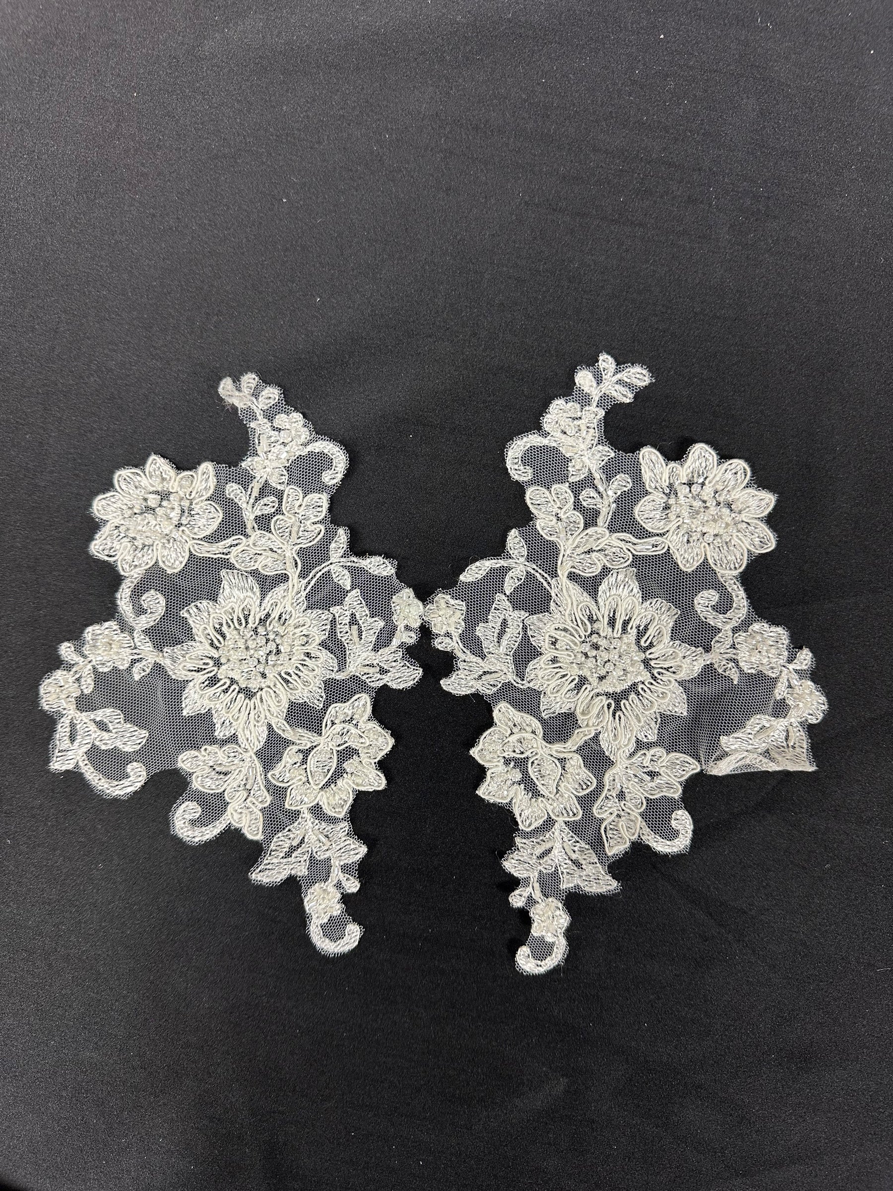Ivory Beaded and Corded Lace Appliques - Ziggurat