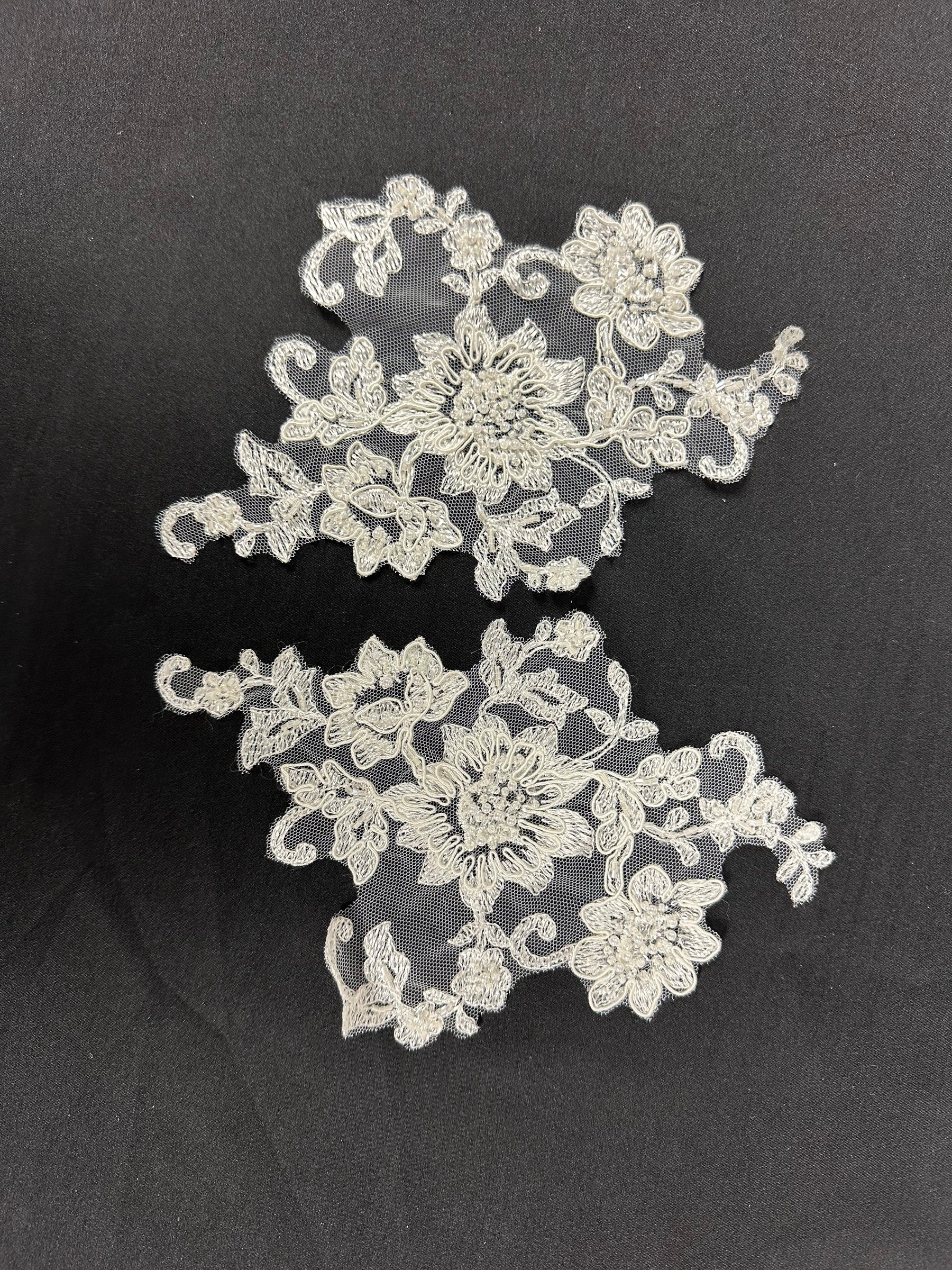 Ivory Beaded and Corded Lace Appliques - Ziggurat
