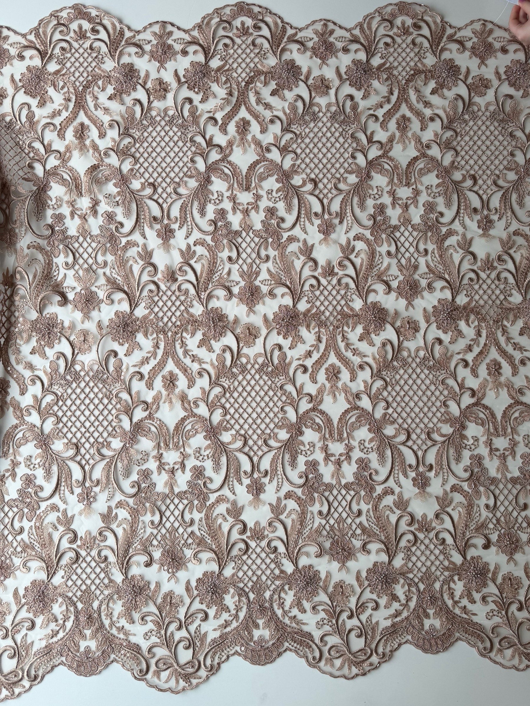 Mocha Beaded Lattice Lace - Zorb