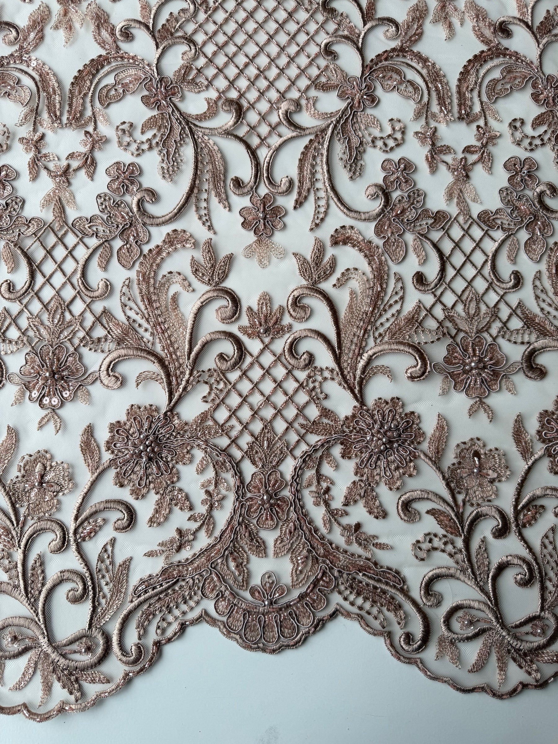 Mocha Beaded Lattice Lace - Zorb
