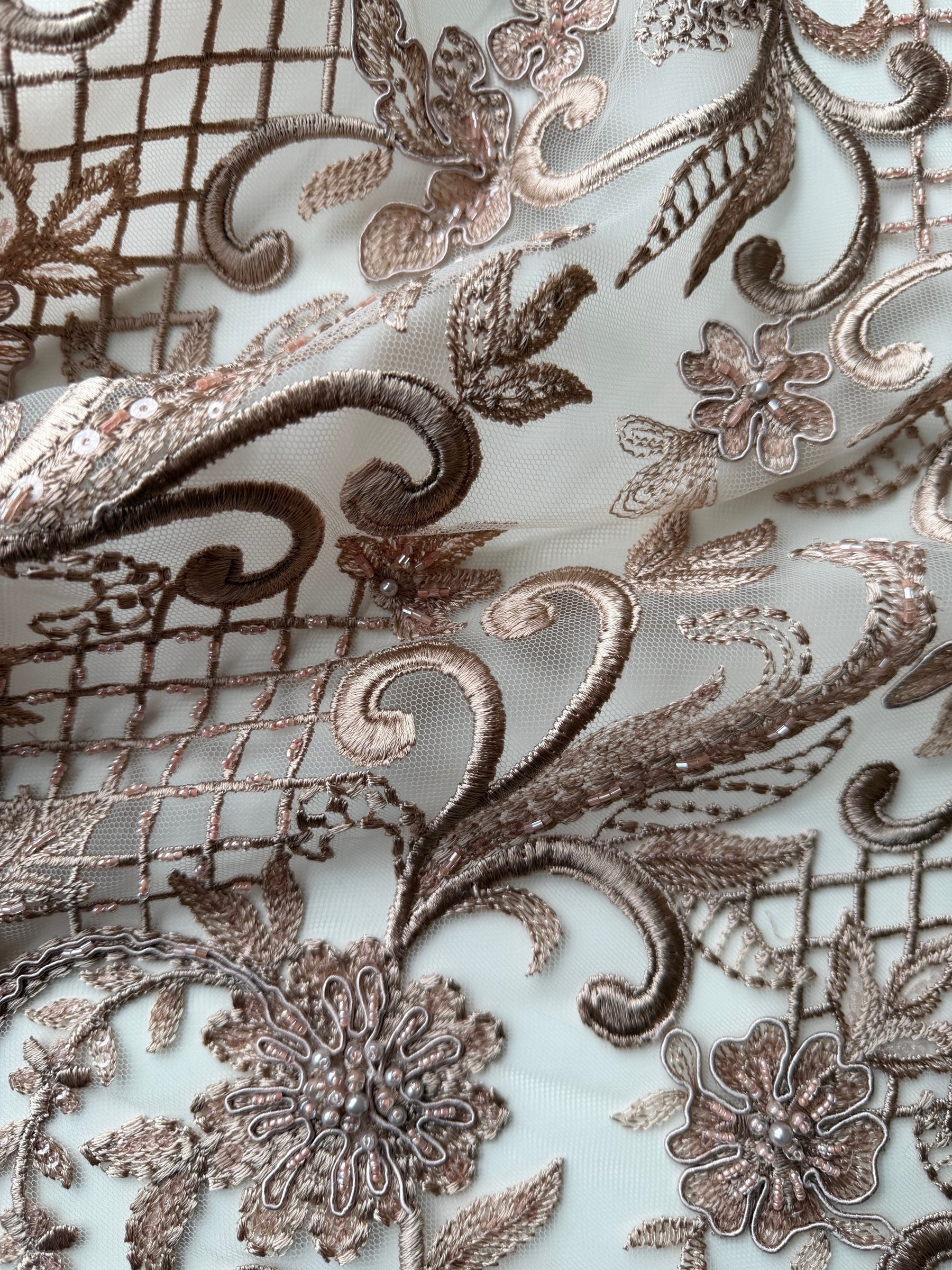 Mocha Beaded Lattice Lace - Zorb