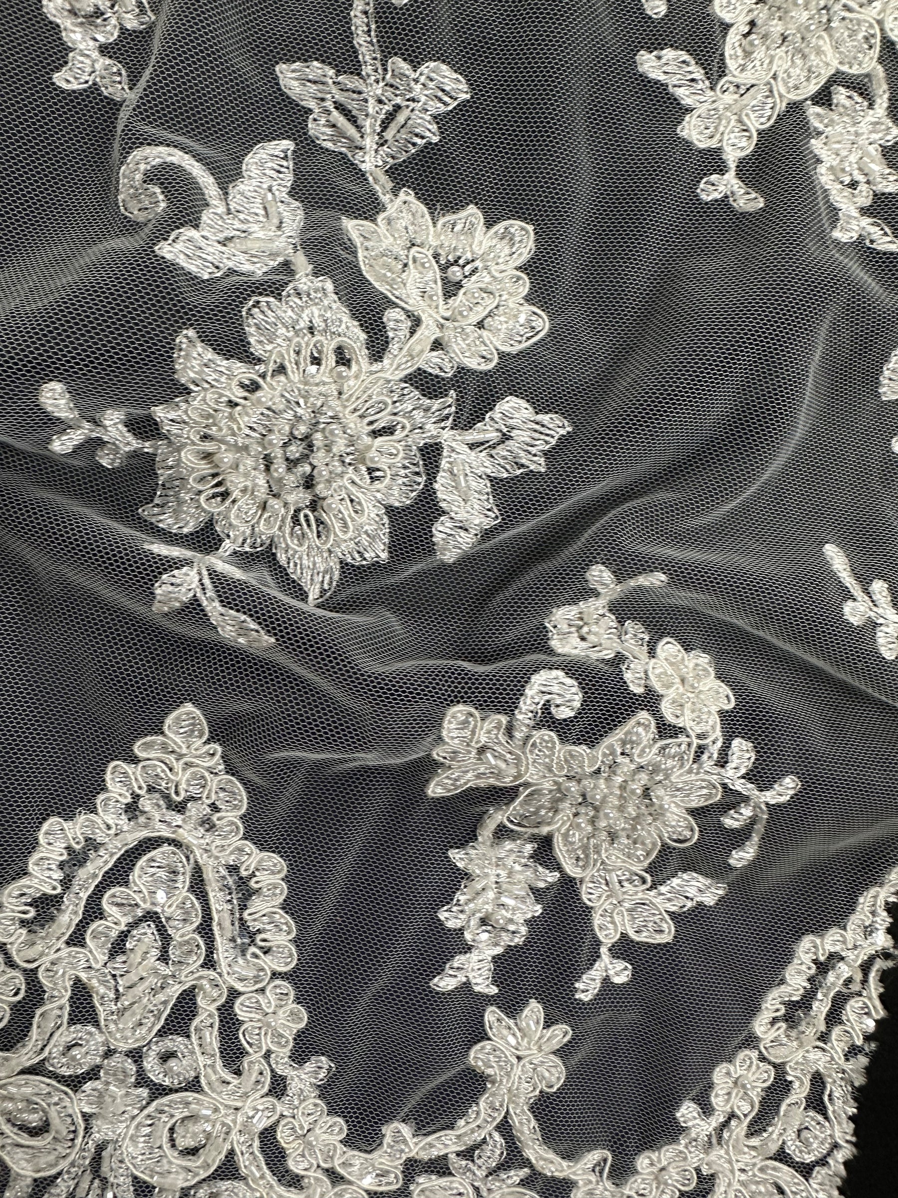 Ivory Beaded & Corded Lace - Zara (CF)