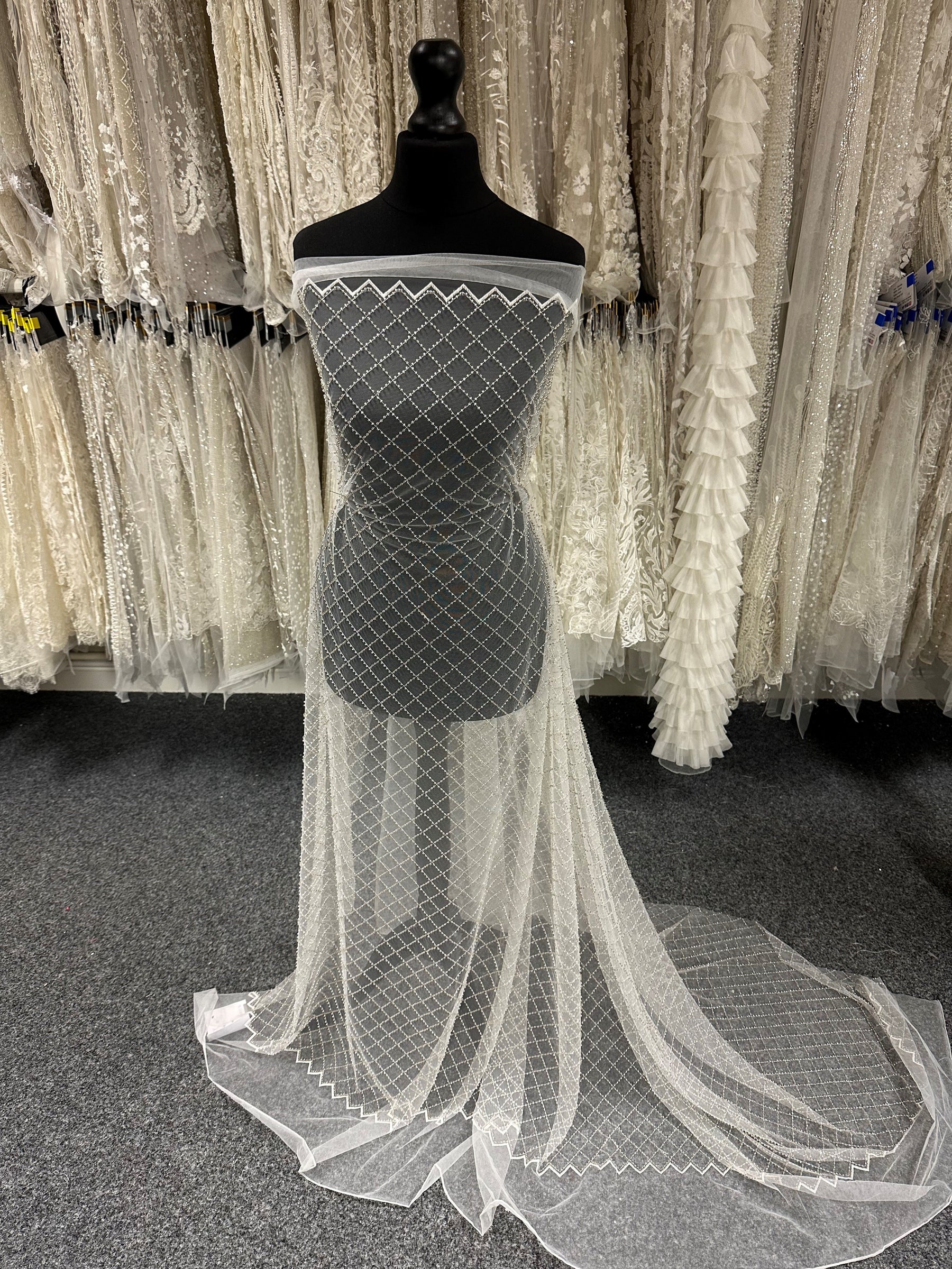 Ivory Beaded Lattice Lace - Placate