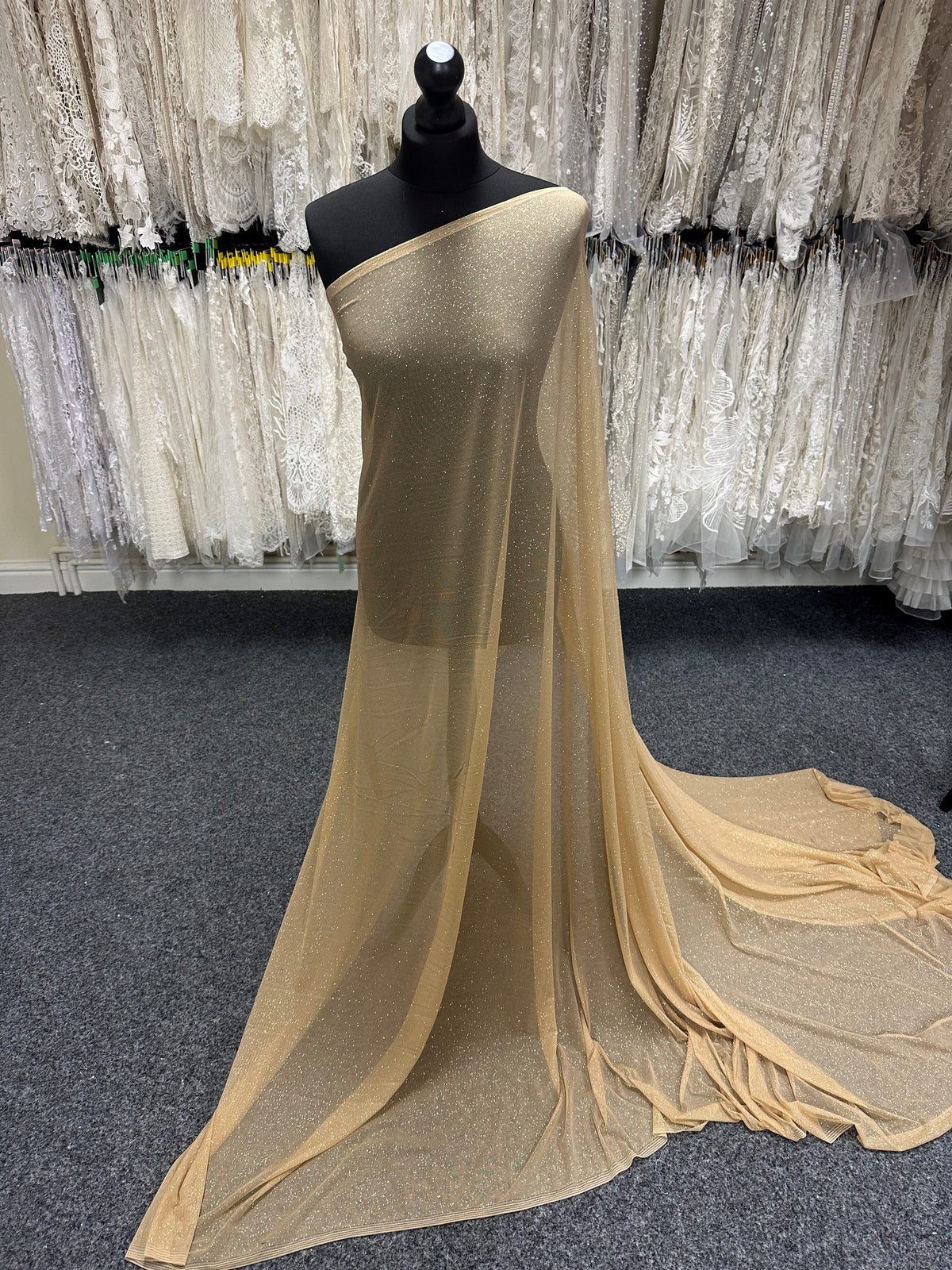 Gold Stretch Glitter Fabric - Ballerina