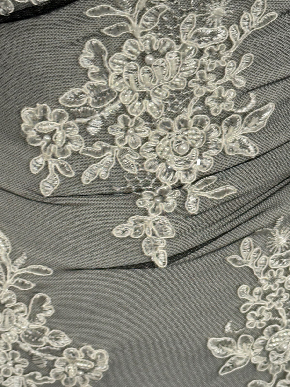 Ivory Corded Embroidery on Black Lace - Sarina (CF)