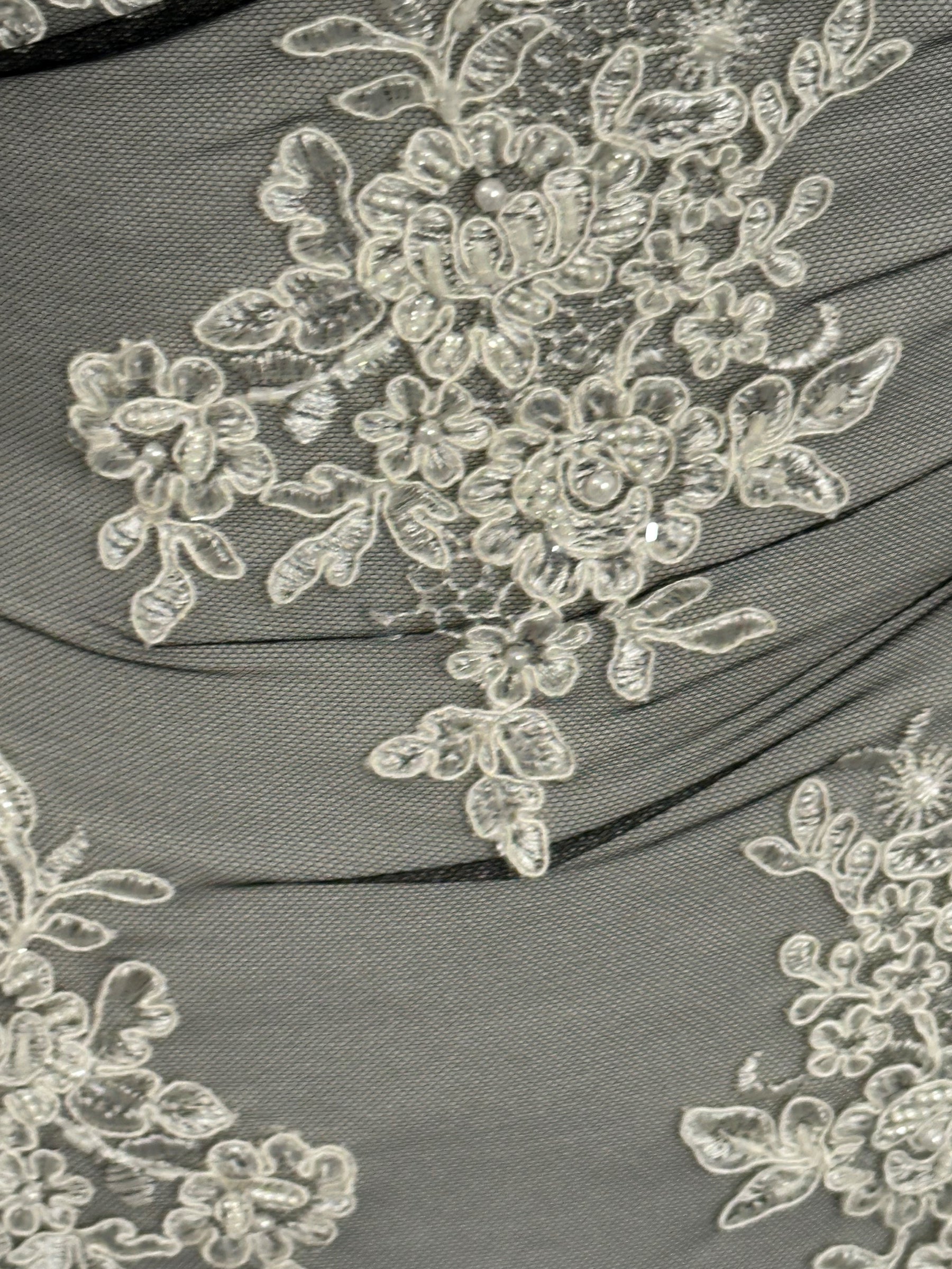 Ivory Corded Embroidery on Black Lace - Sarina (CF)
