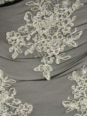 Ivory Corded Embroidery on Black Lace - Sarina (CF)