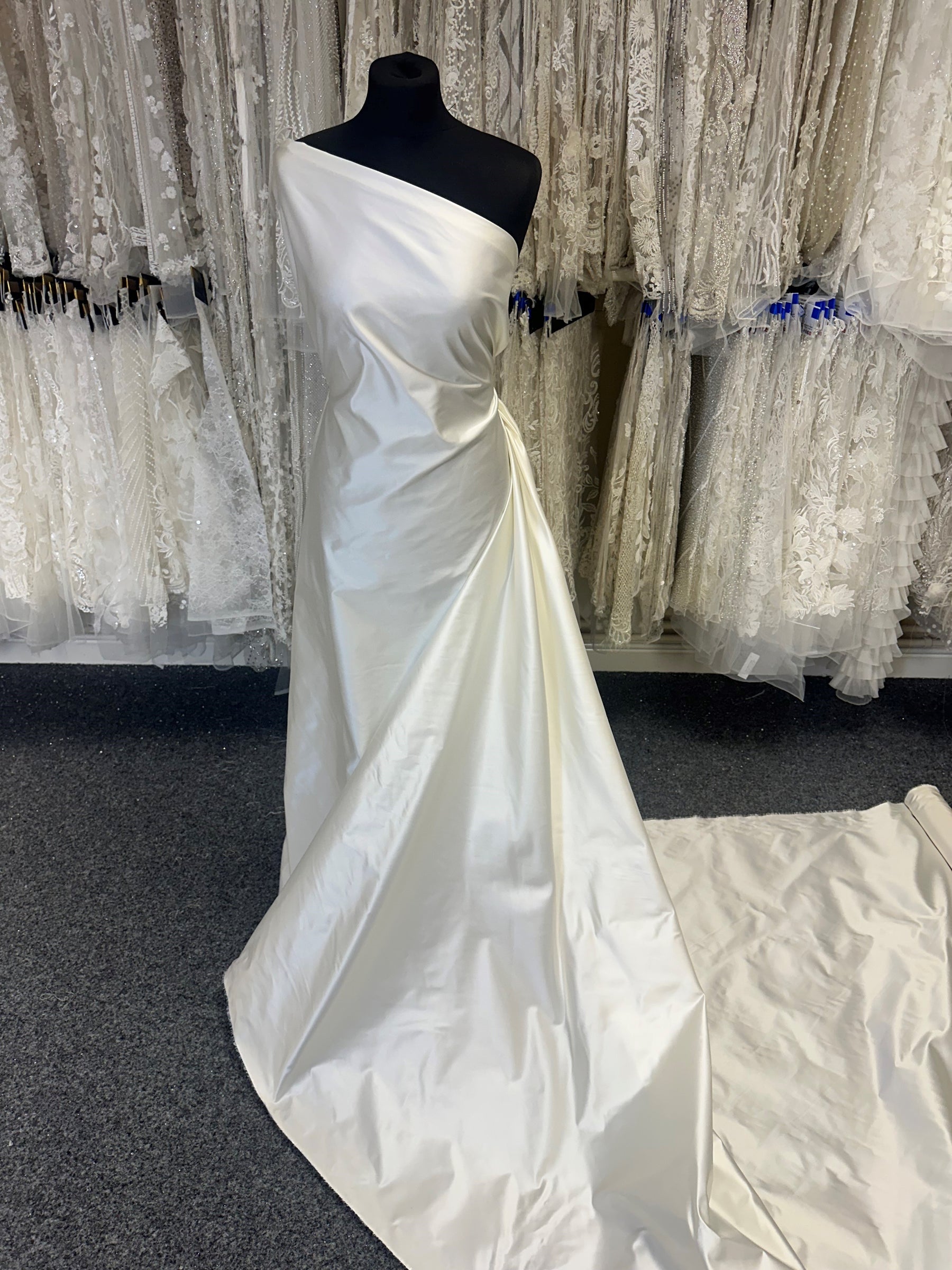 duchess satin dress designs Women's Daisy Pegged Scoop Neck Duchess Satin Ankle Length Dress S/M/L Off White MEAN BLVD