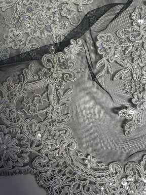 Ivory Corded Embroidery on Black Lace - Sarina (CF)