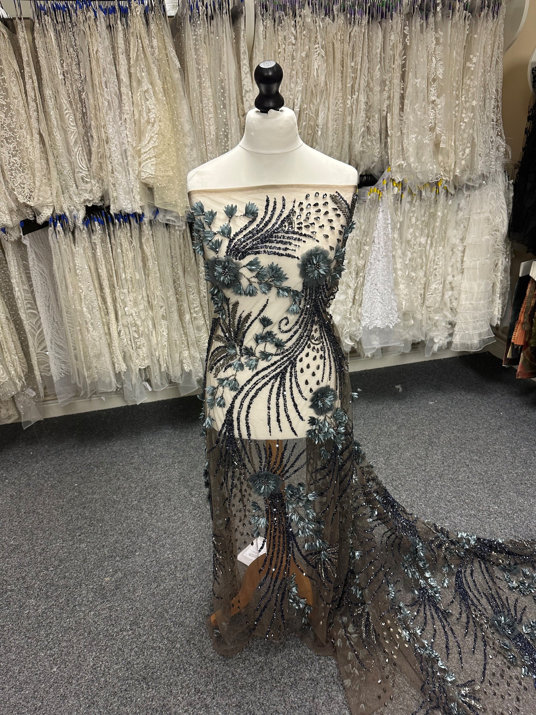 Navy Blue Beaded Lace - Edie