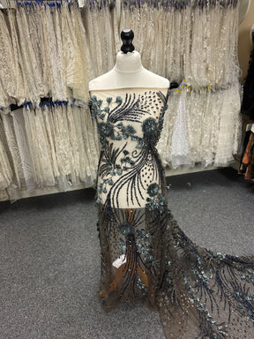 Navy Blue Beaded Lace - Edie