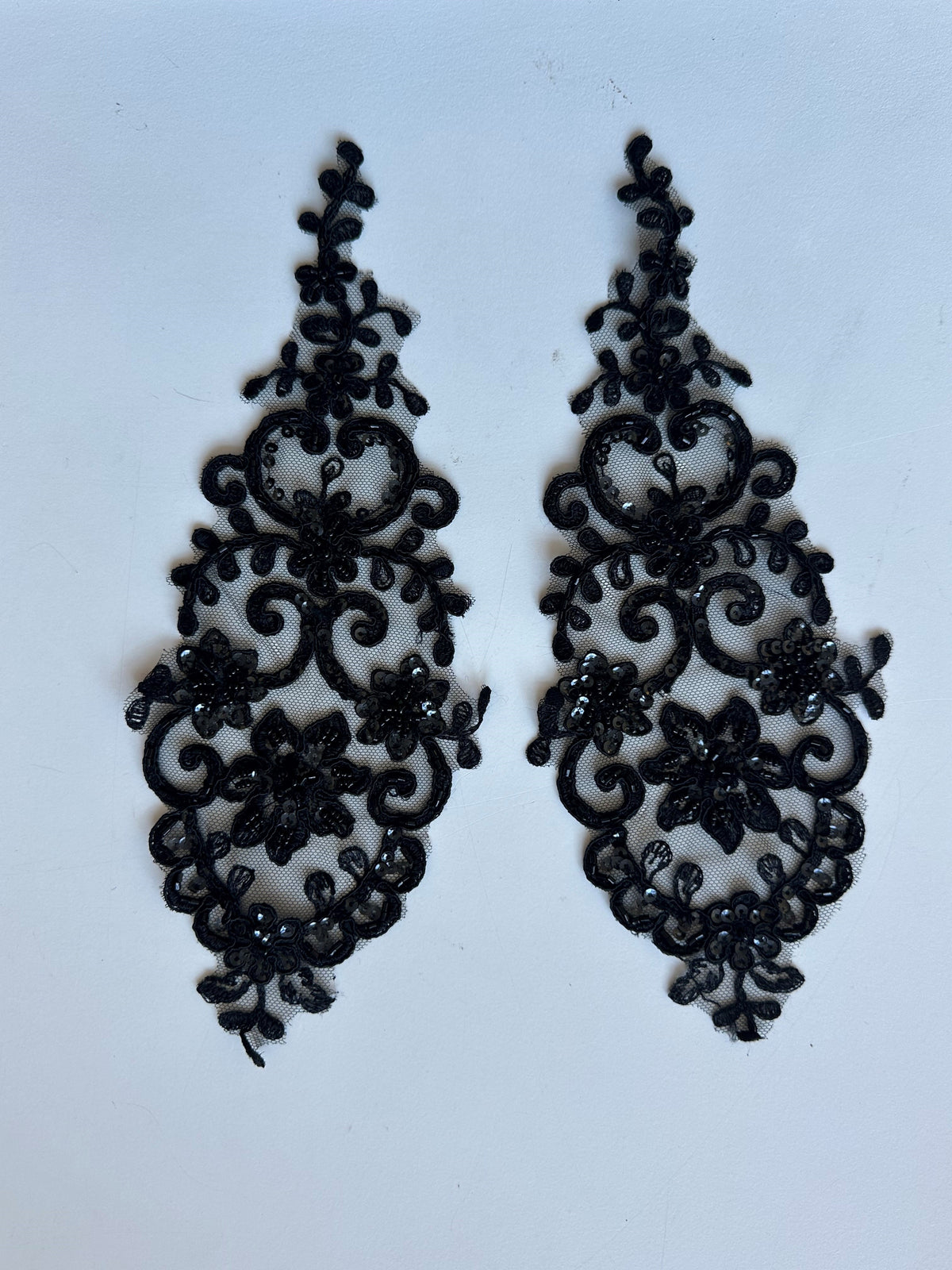 Black Beaded and Corded Lace Appliques - Alexandra