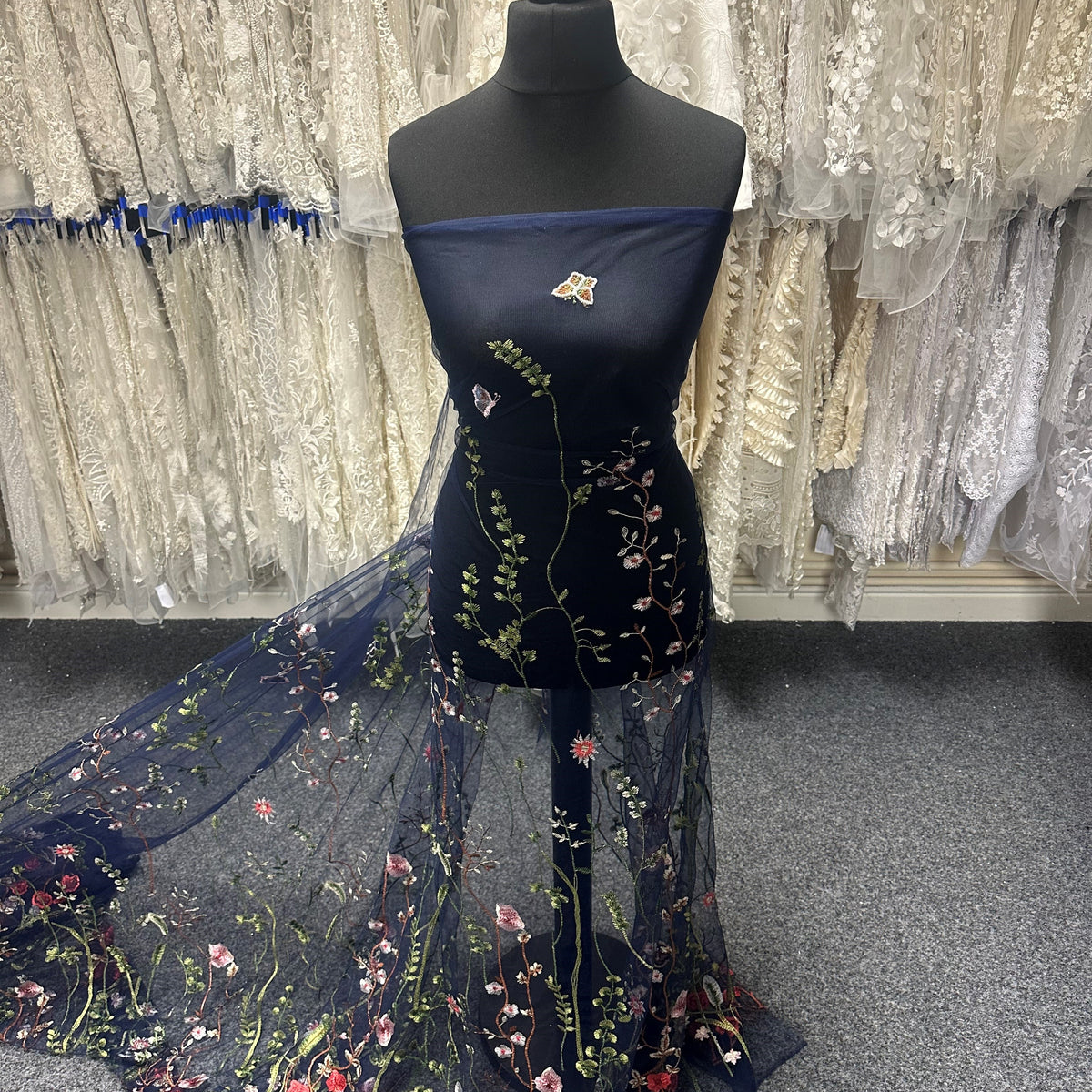 Navy Embroidered Lace - Sassi