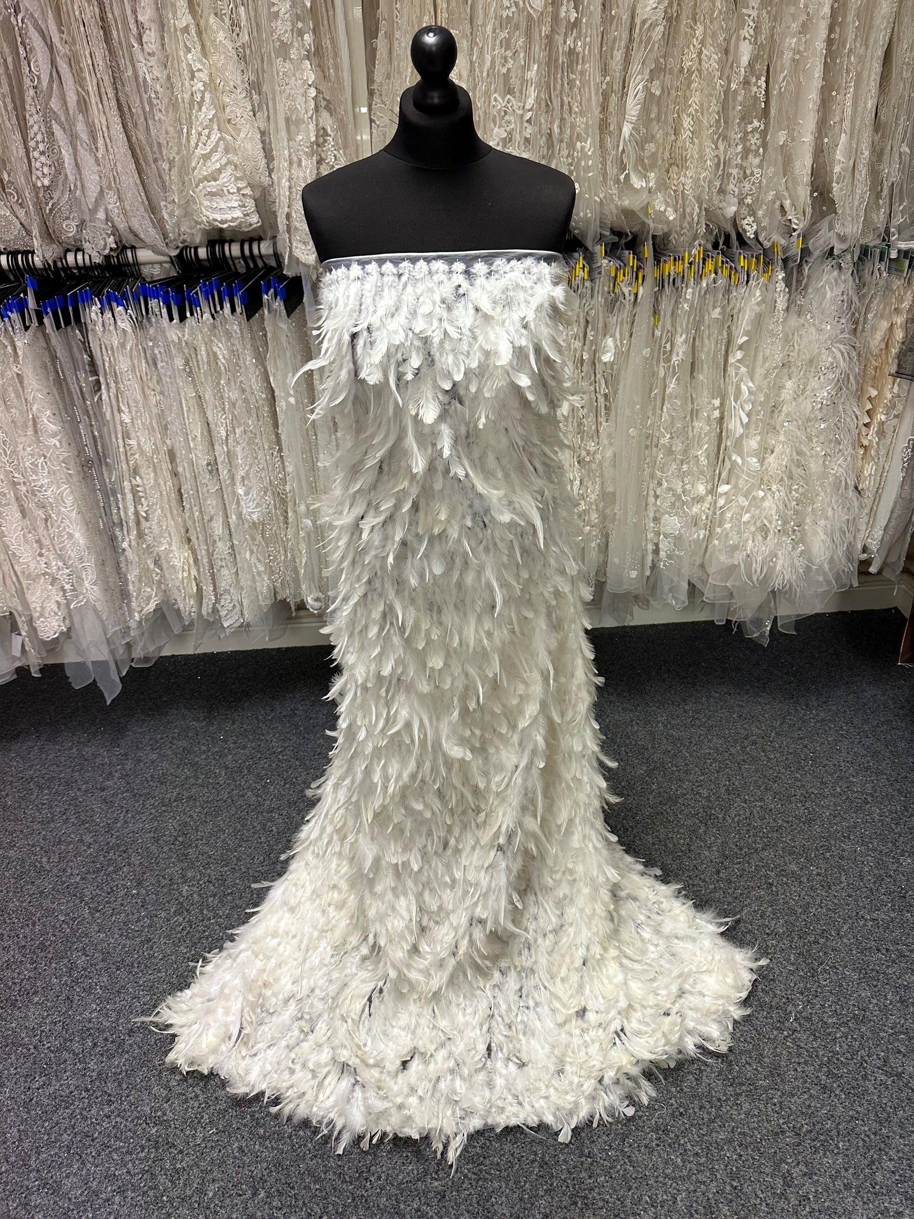 Ivory Feather Embellished Tulle - Quill