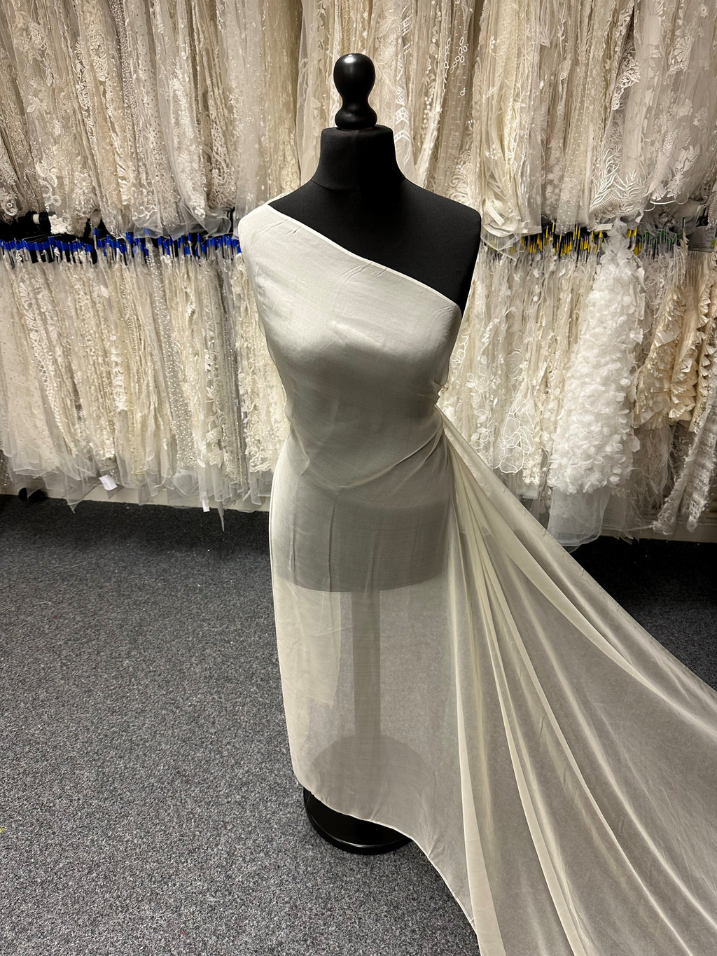 cream silk chiffon dress The Ludlow Shop Cream Silk Chiffon House Dress with Lace