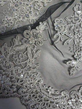 Ivory Corded Embroidery on Black Lace - Sadiki