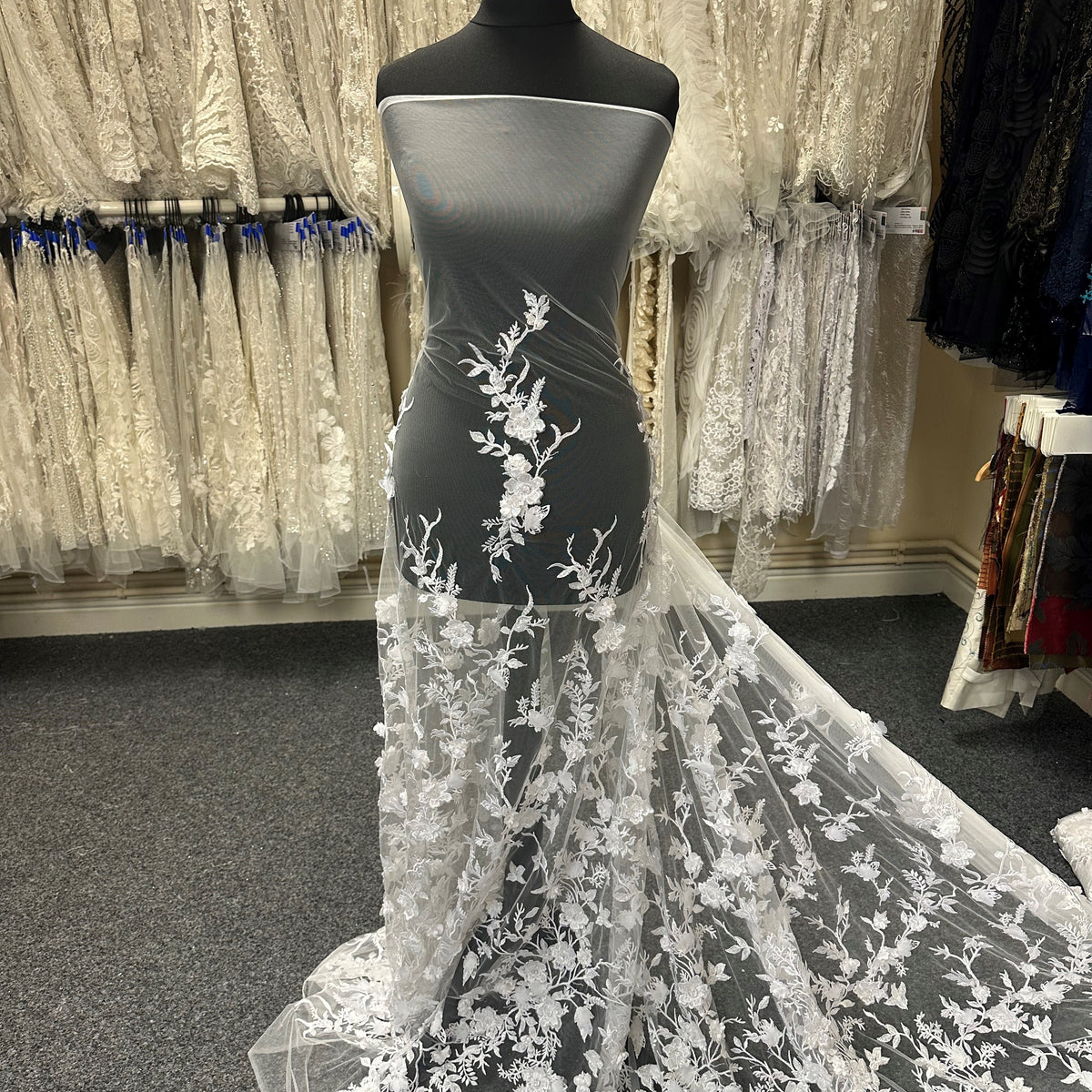 White Embroidered 3D Lace - Abiona