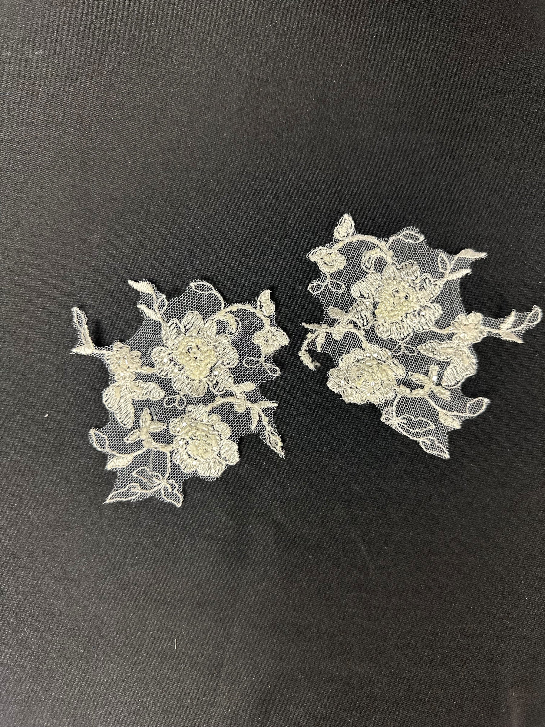 Ivory Bead Embellished Lace Appliques - AP 174