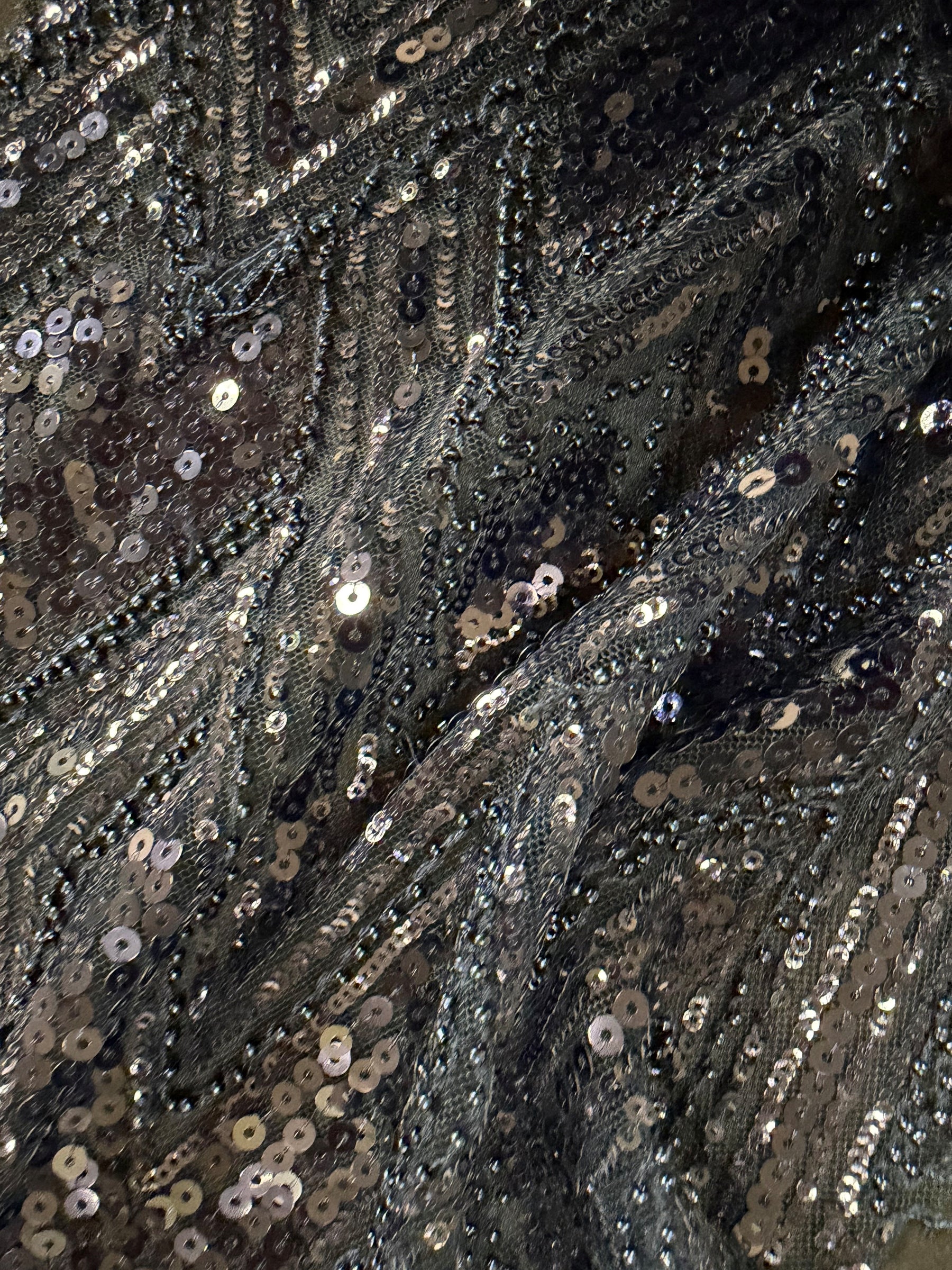 Navy Embroidered Beaded Tulle - EB1046