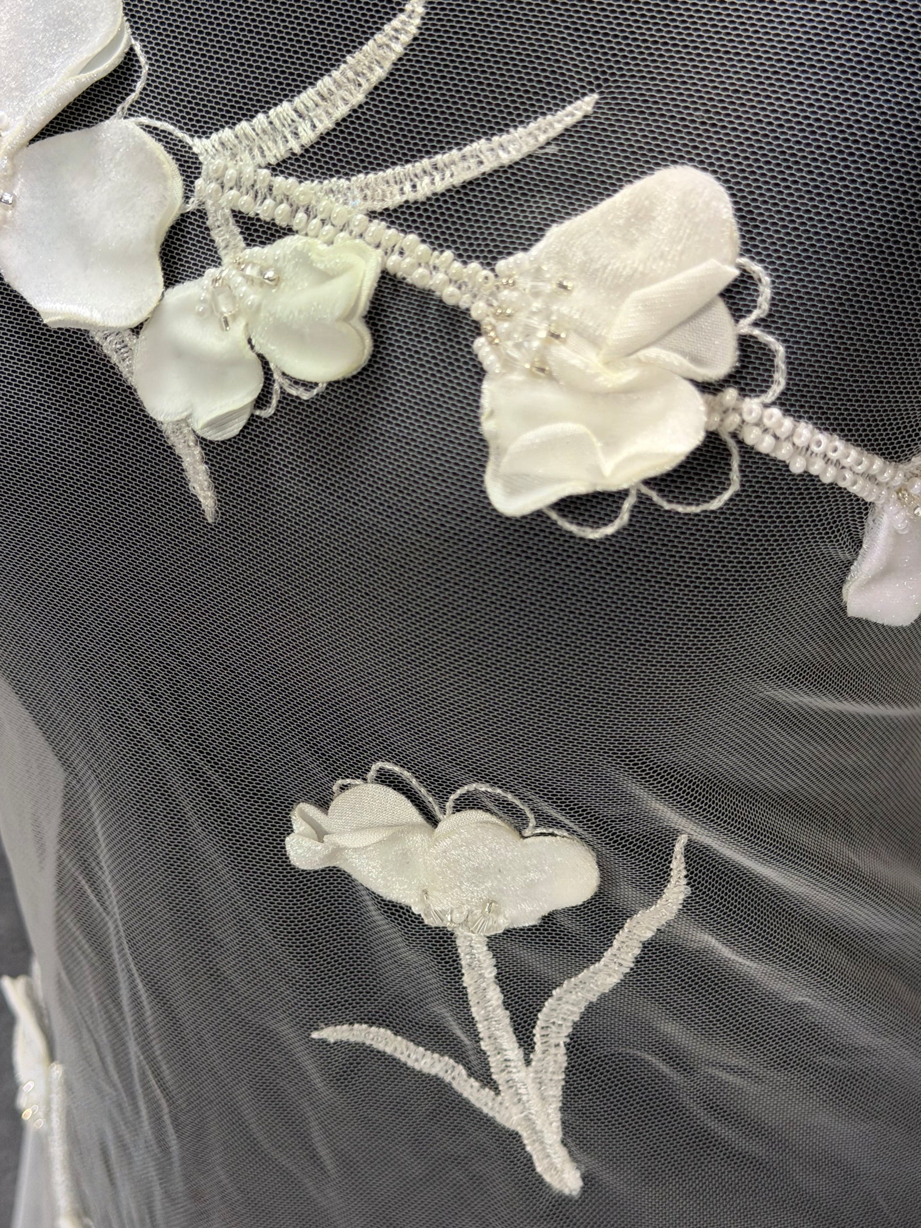 Ivory 3D Emb Beaded Tulle - EB1082