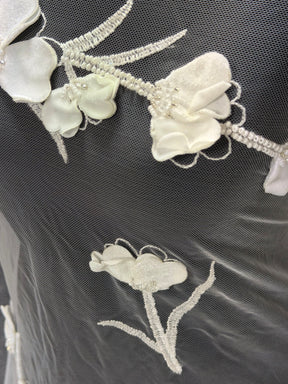 Ivory 3D Emb Beaded Tulle - EB1082
