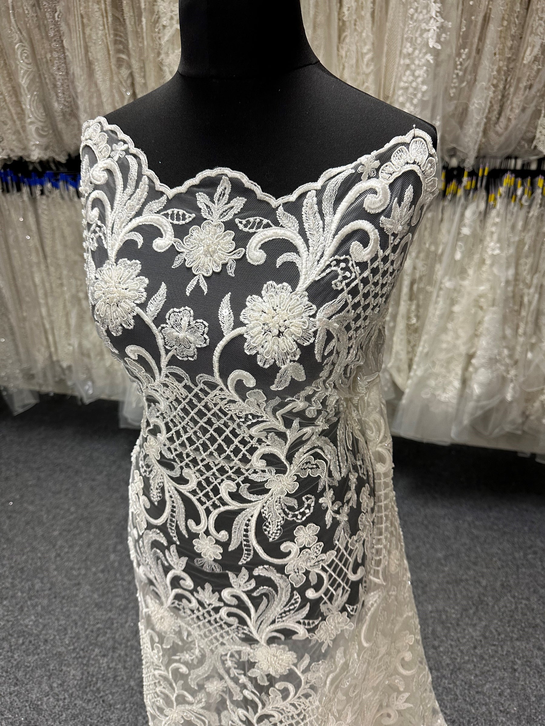 Ivory Beaded Lattice Lace - Zoey (CF)