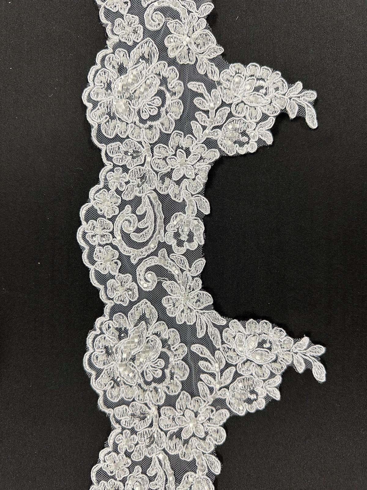 White Beaded and Corded Lace Trim - T 226 Beaded (CF)