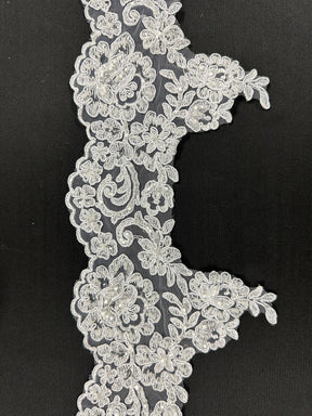 White Beaded and Corded Lace Trim - T 226 Beaded (CF)