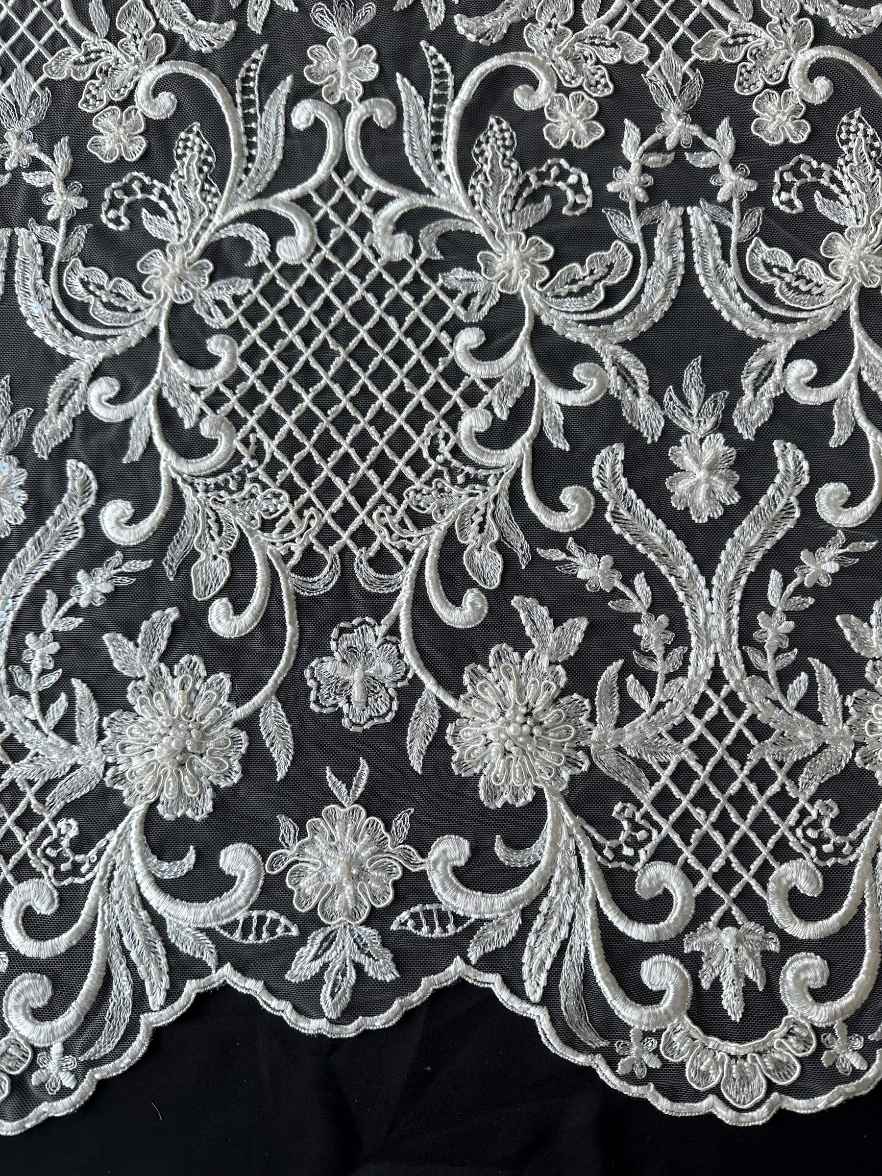 Ivory Beaded Lattice Lace - Zoey (CF)