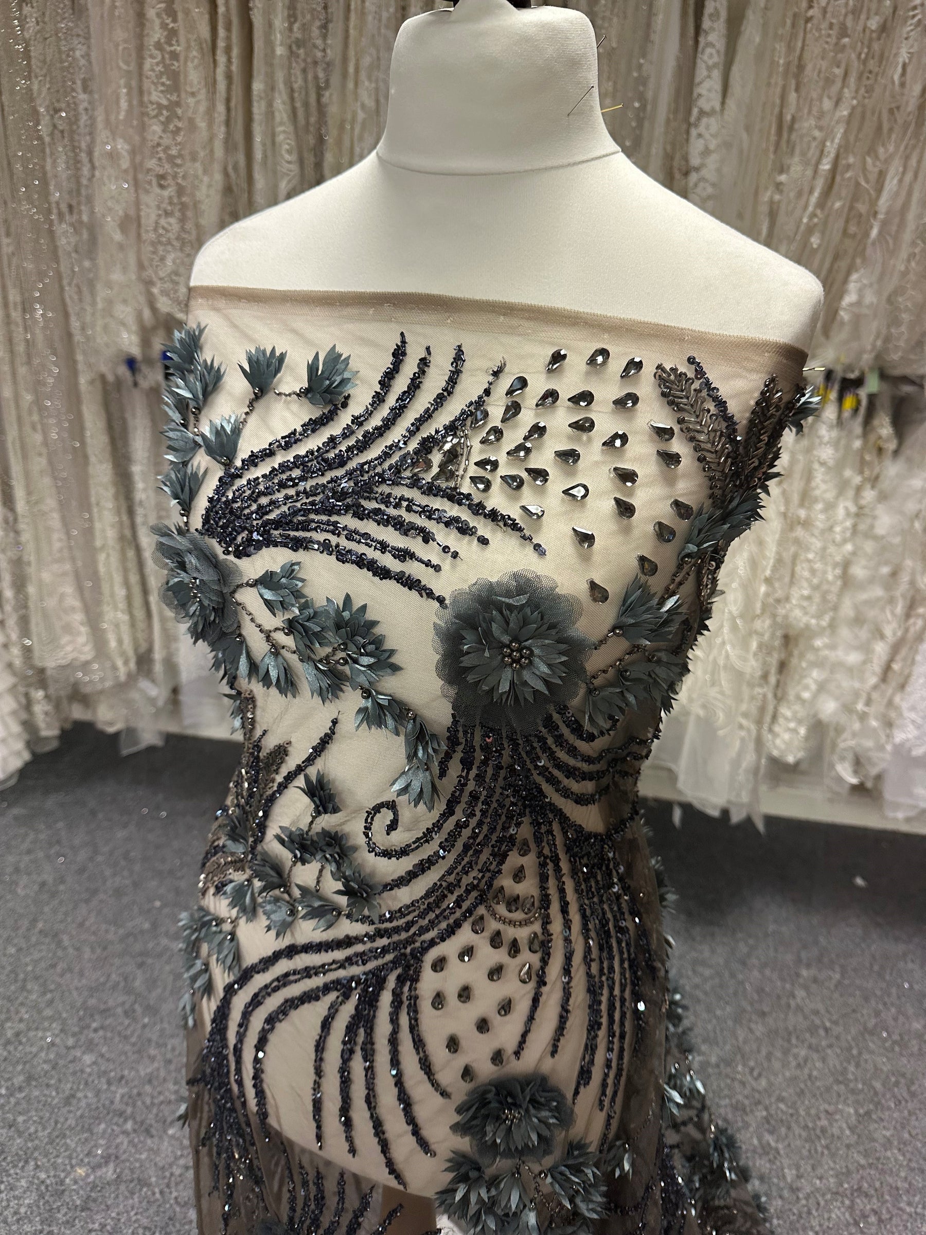 Navy Blue Beaded Lace - Edie