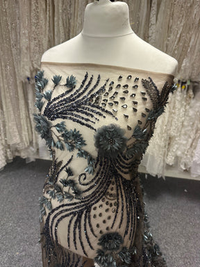 Navy Blue Beaded Lace - Edie